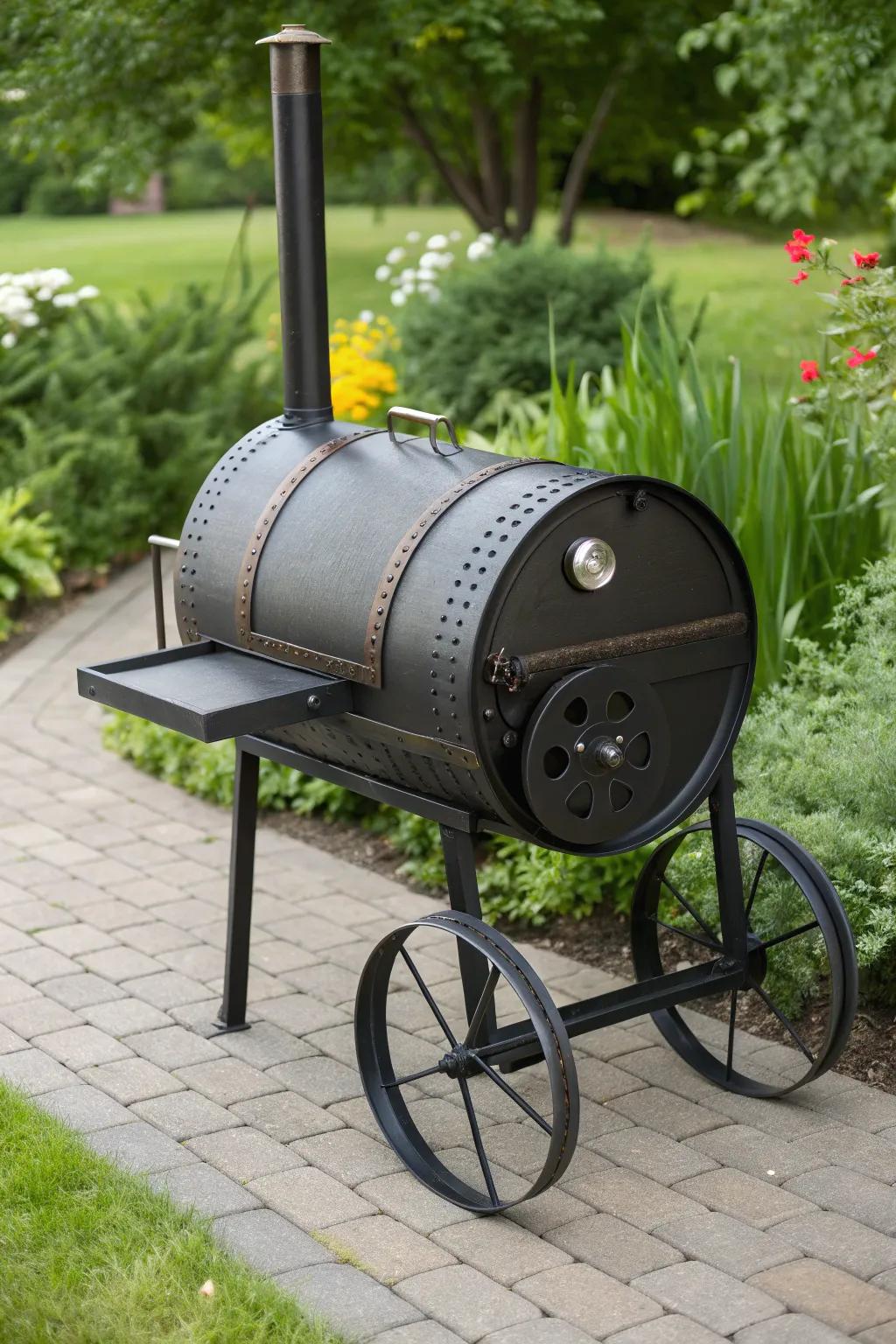Roll out warmth and style with this portable barrel stove, perfect for outdoor gatherings.