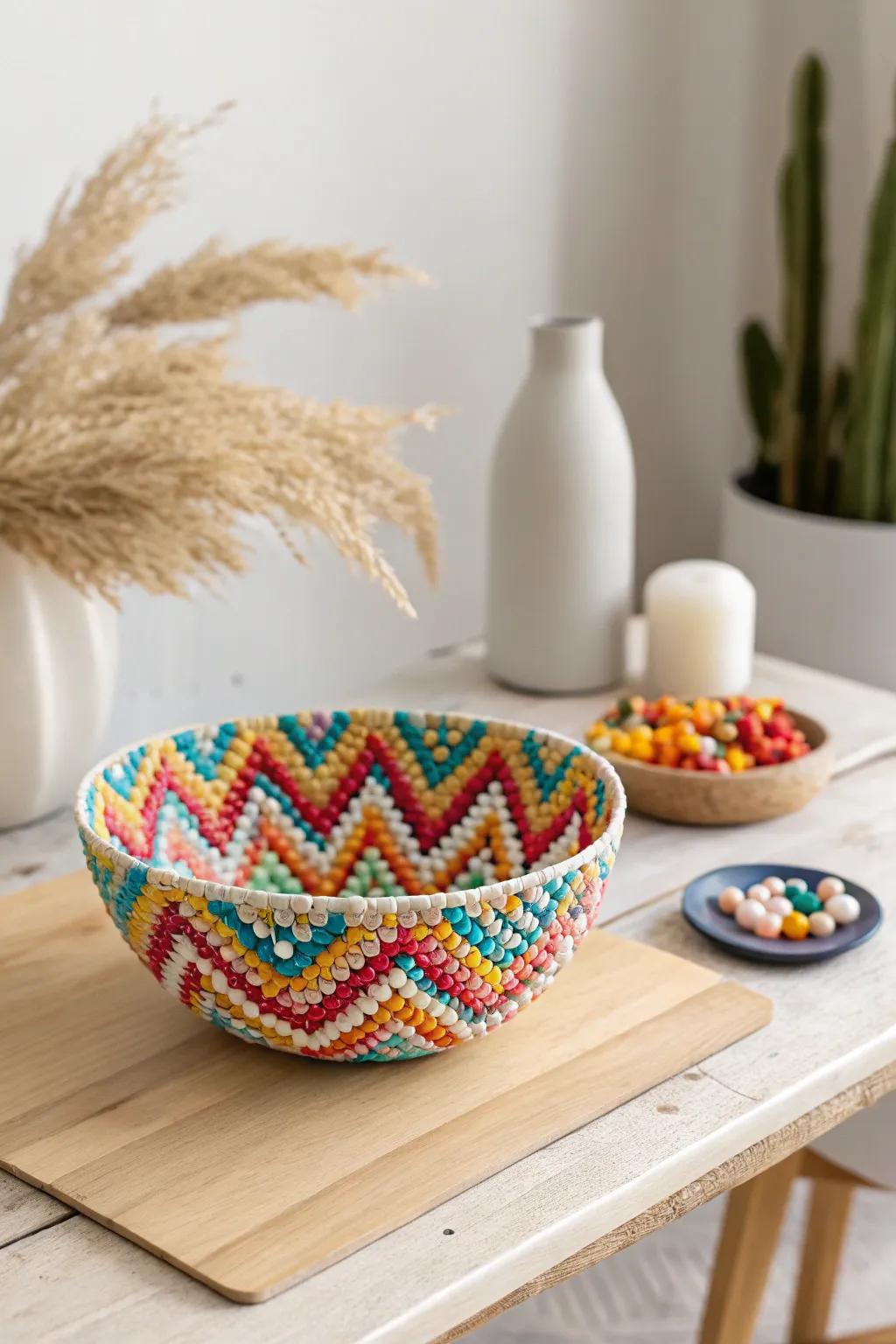 Add a splash of color to your space with this charming fused bead trough, perfect for holding your favorite keepsakes.