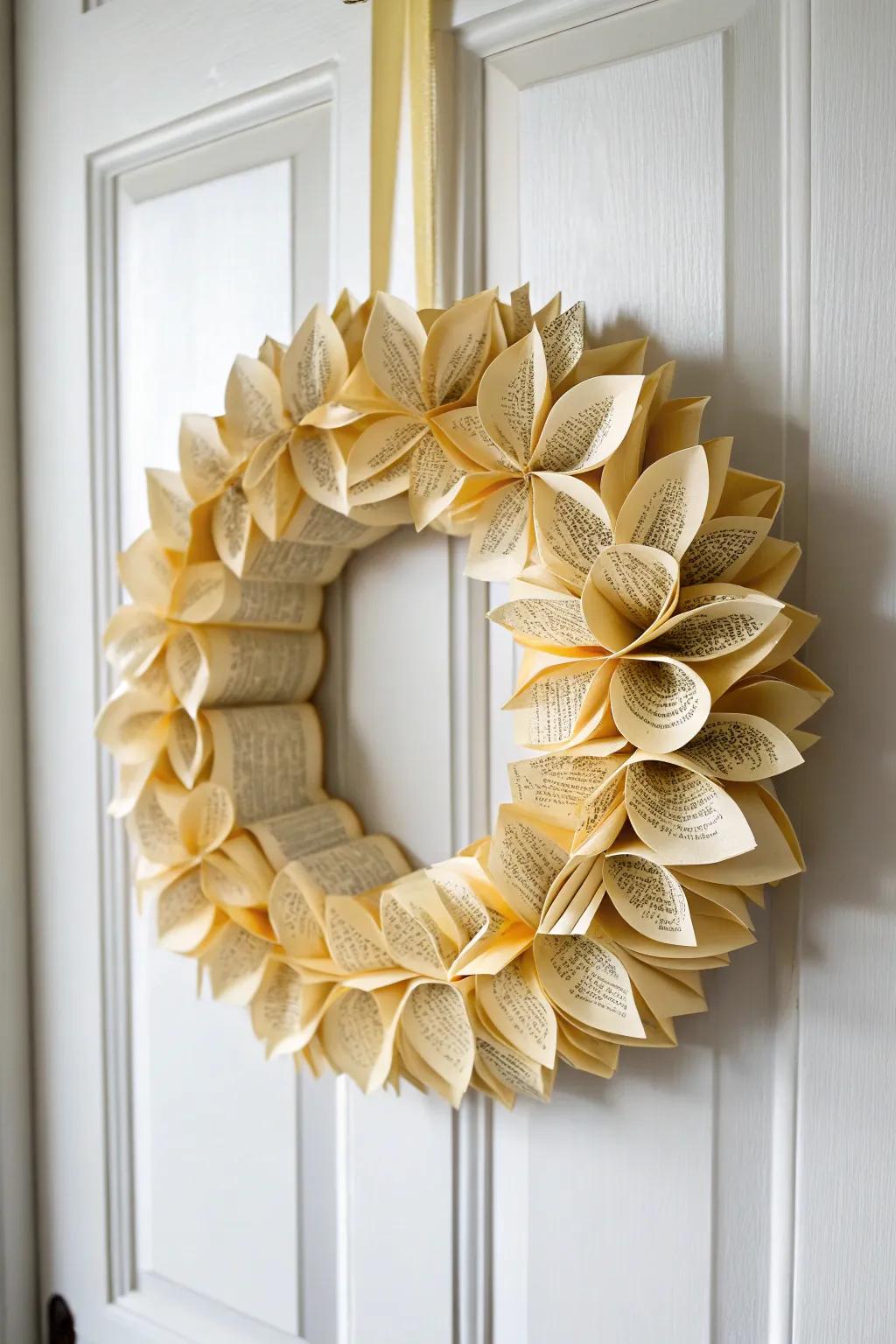 Transform your love for reading into art with this charming book page wreath.