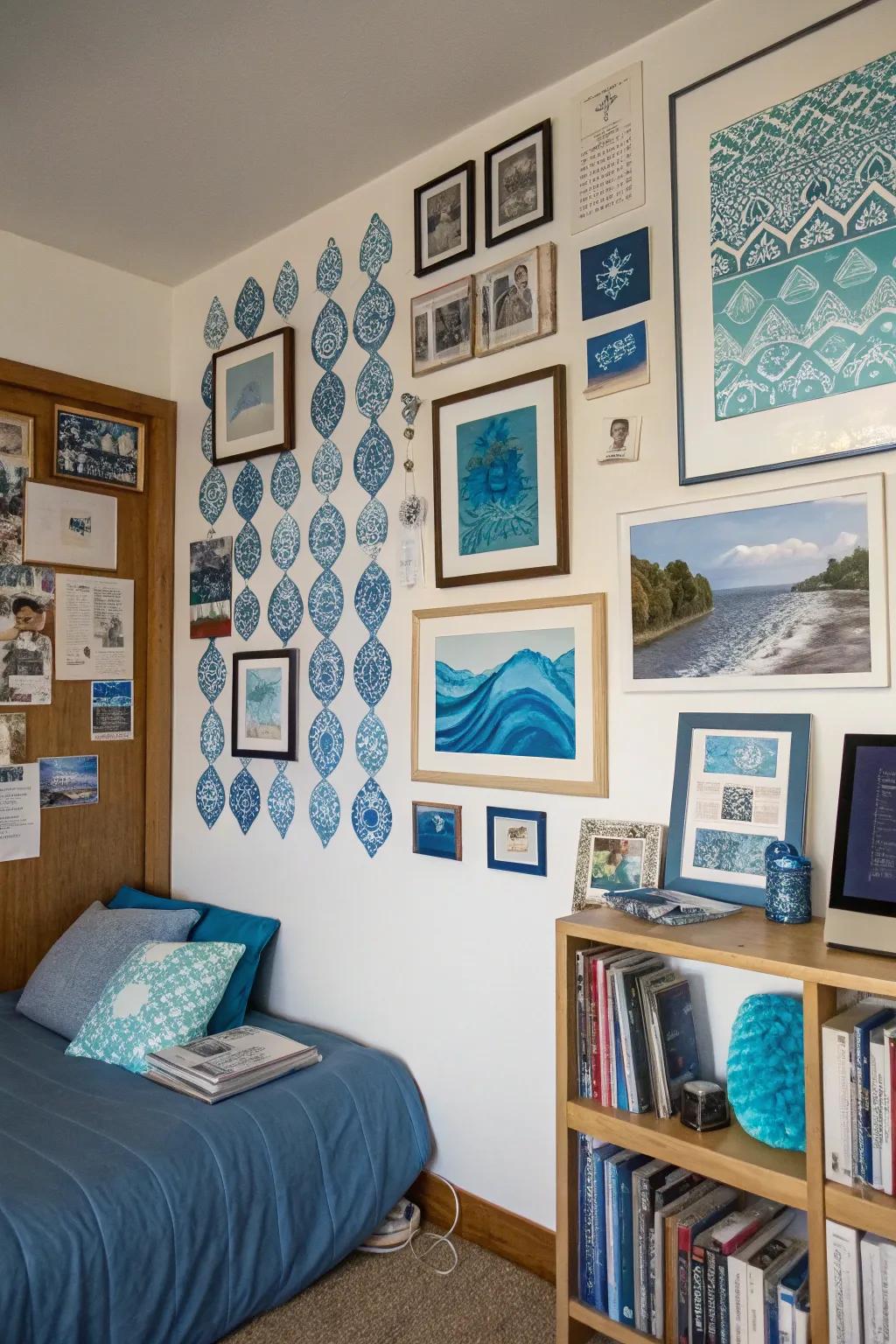 An azure-themed gallery wall articulates your personal flair.