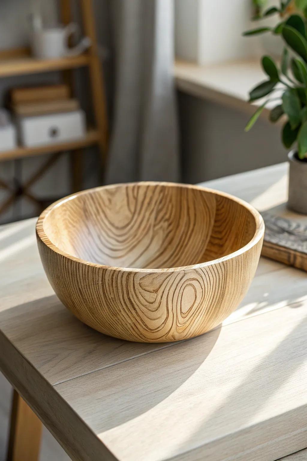Introduce the warmth of nature indoors with a stunning simulated timber facade bowl, impeccable for a rustic yet minimalist aesthetic!