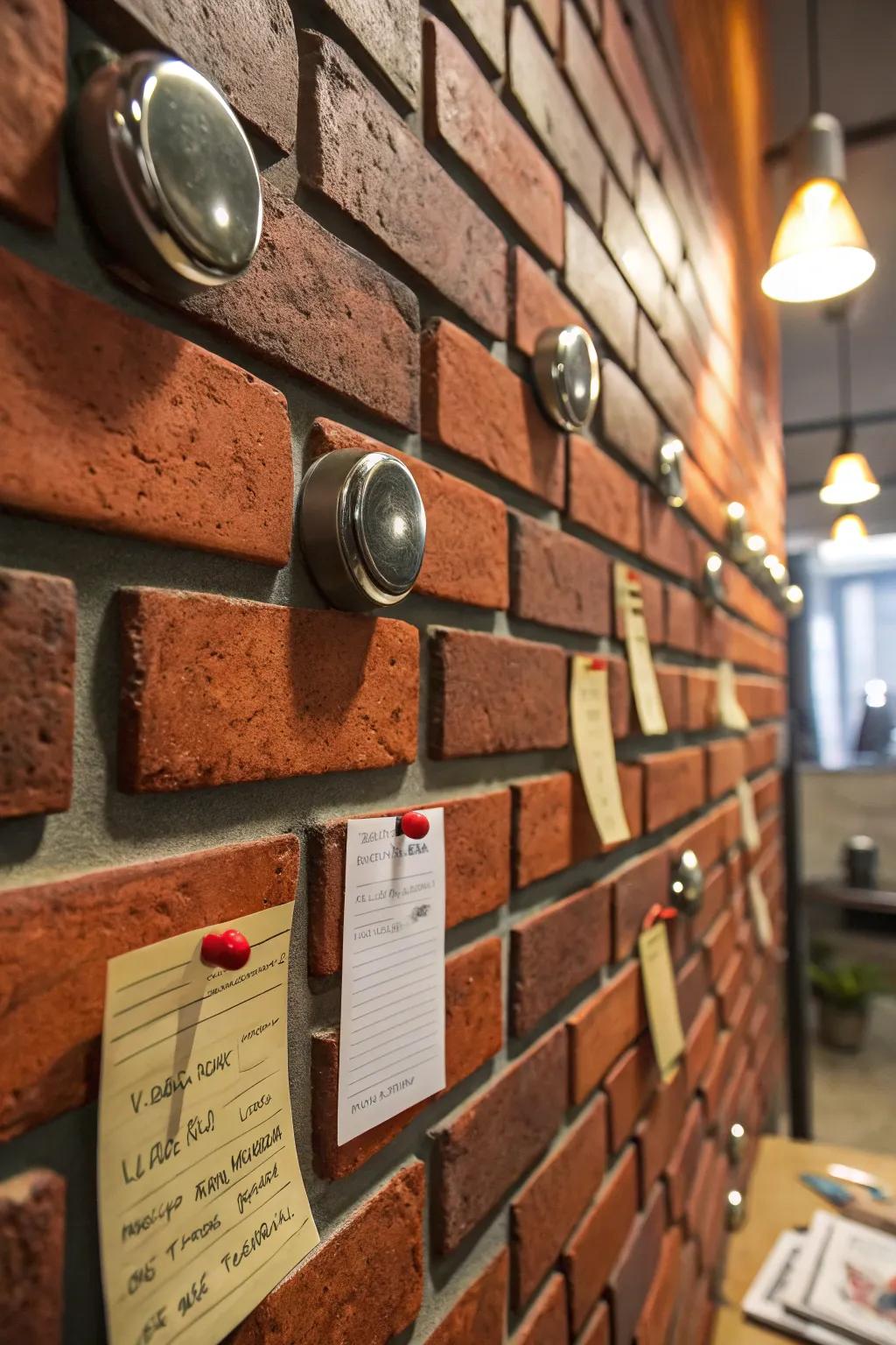 Revolutionize your workspace with a magnetic brick wall—where style meets functionality.