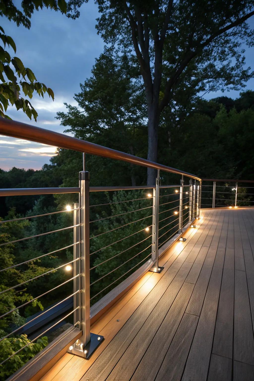 Transform your deck with the enchanting glow of illuminated wire railings.