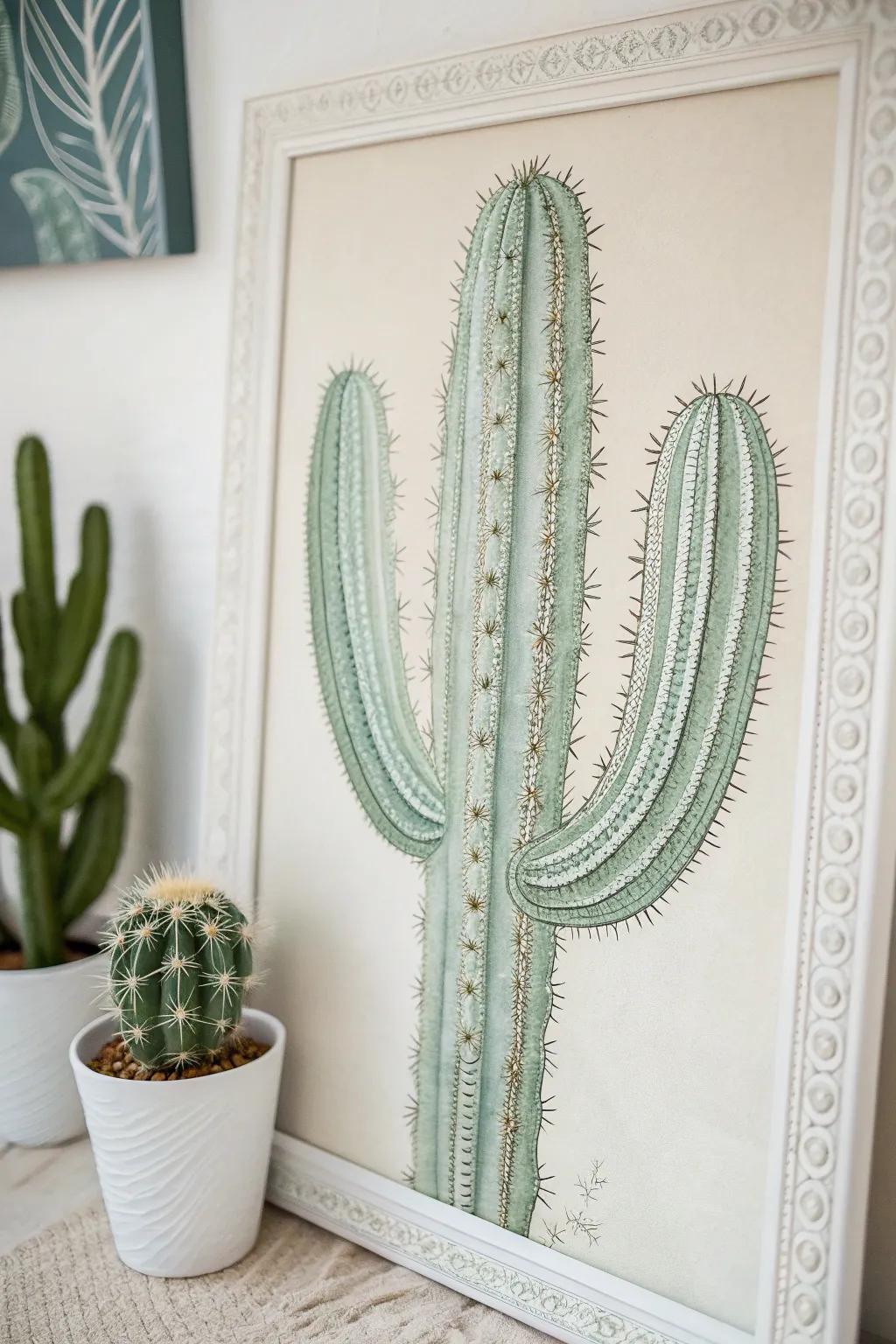 Elevate your space with minimalist cactus pattern designs that blend Scandinavian simplicity with boho charm.