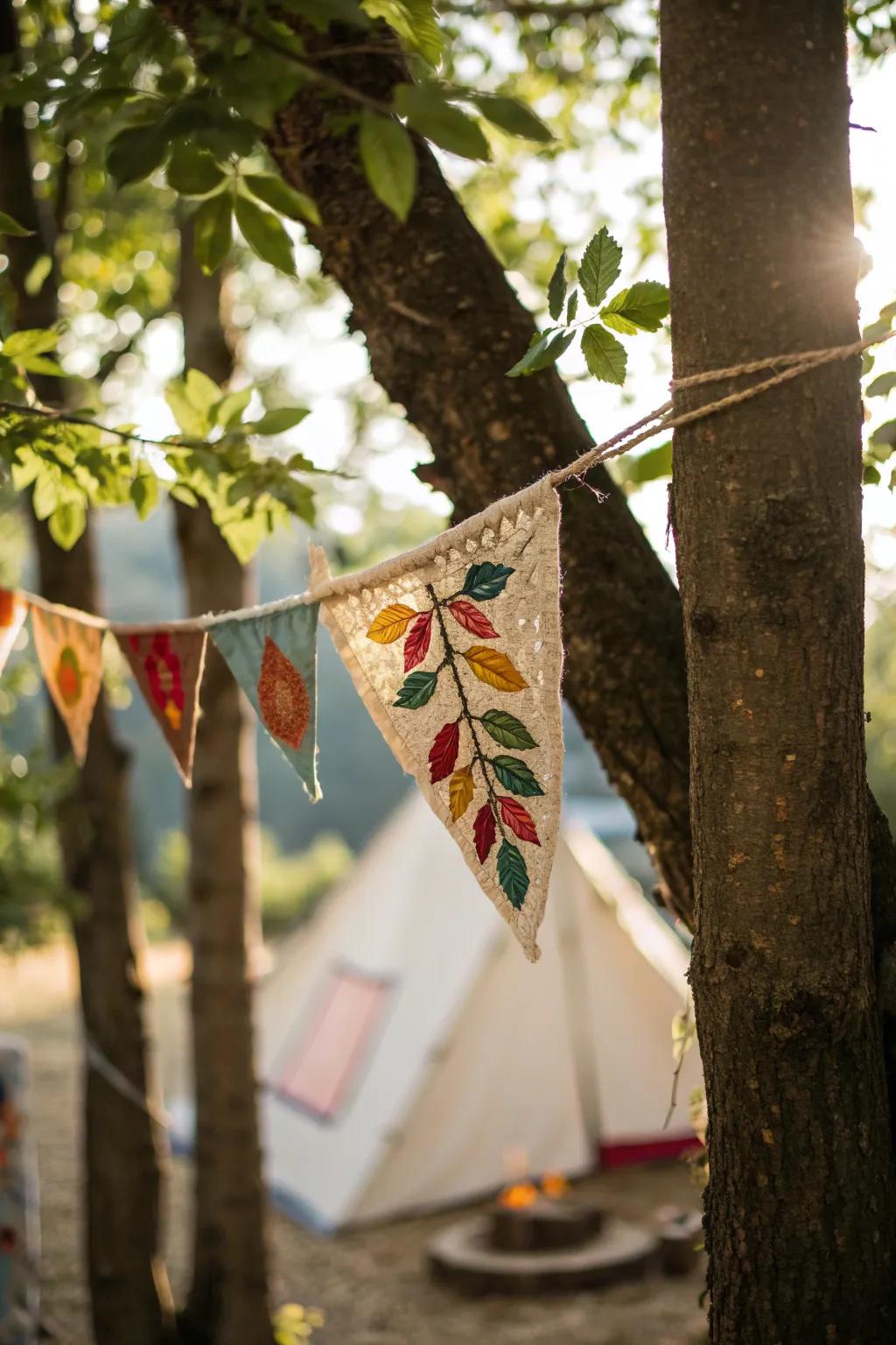 Handcrafted campsite streamer: Introduce a personal flair to your outdoor journey using vibrant, nature-inspired decor.