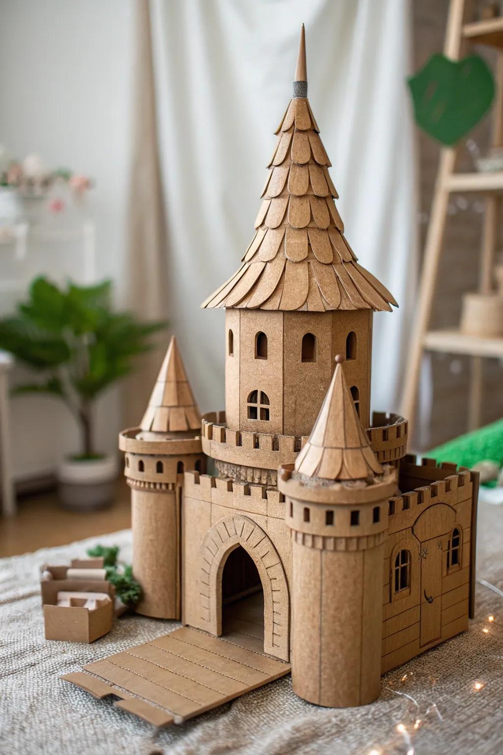 Magnify your DIY endeavor via this captivating cardboard citadel roof, wherein unpretentiousness converges with elegance.