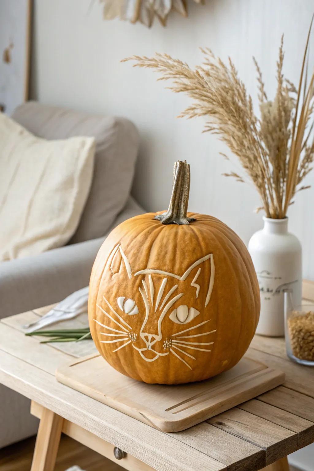 Transform your pumpkin into a feline masterpiece with a feline facade matrix—simplicity meets elegance!