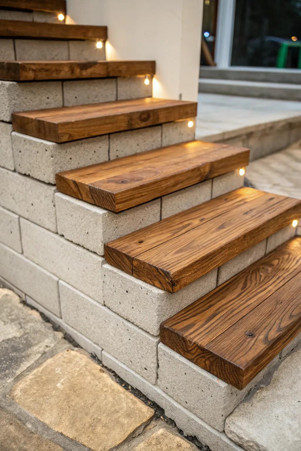 Elevate your outdoor space with invertible timber top steps—where artistry converges with versatility.