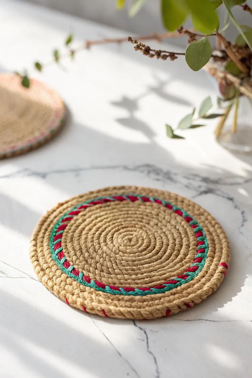 Elevate your occasional table through handcrafted interwoven mats that intermingle minimalist allure with boho charm.