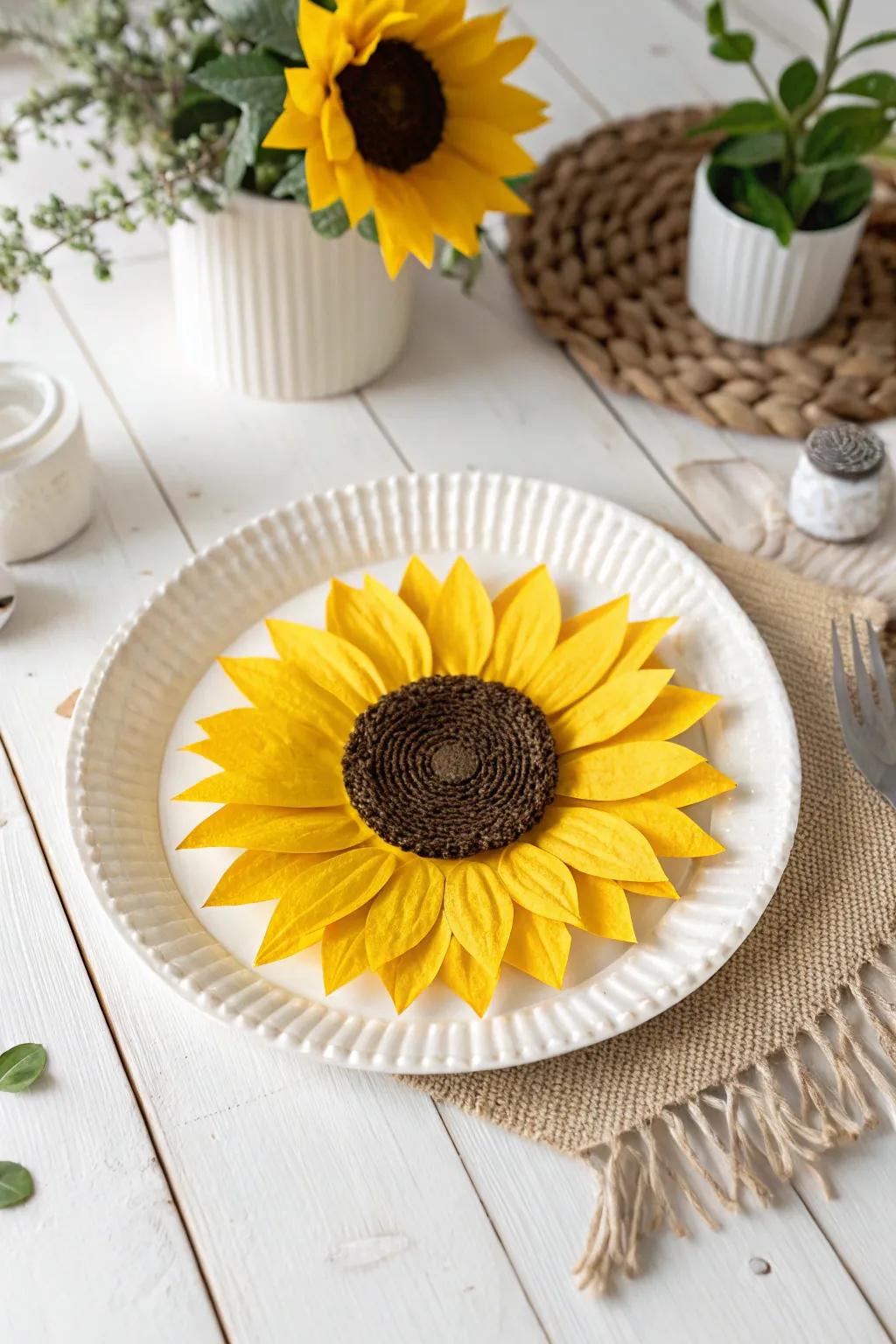 Brighten your domain through a hint of artisan charm — Paper Dish Sunflowers impart sunshine indoors.