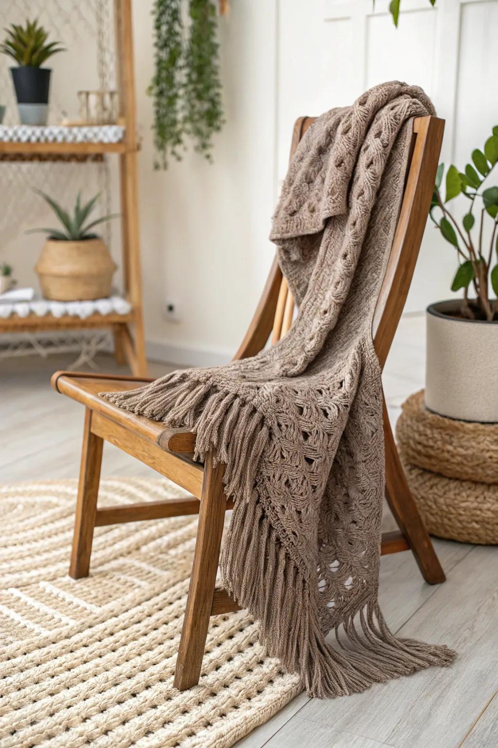 Give your crochet projects a touch of elegance with a beautiful twisted fringe edge. #Craftsmanship #MinimalistBeauty