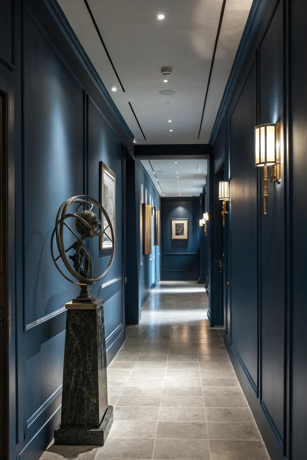 Statuesque aspects append an artistic flair to a deep azure corridor.