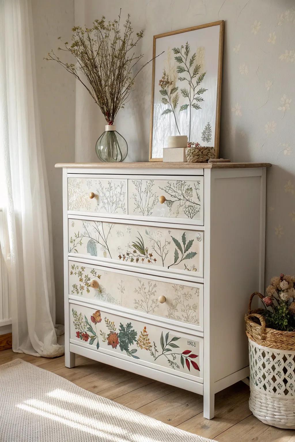 Embrace the seasons with a stunning decoupage dresser that reflects nature's beauty.