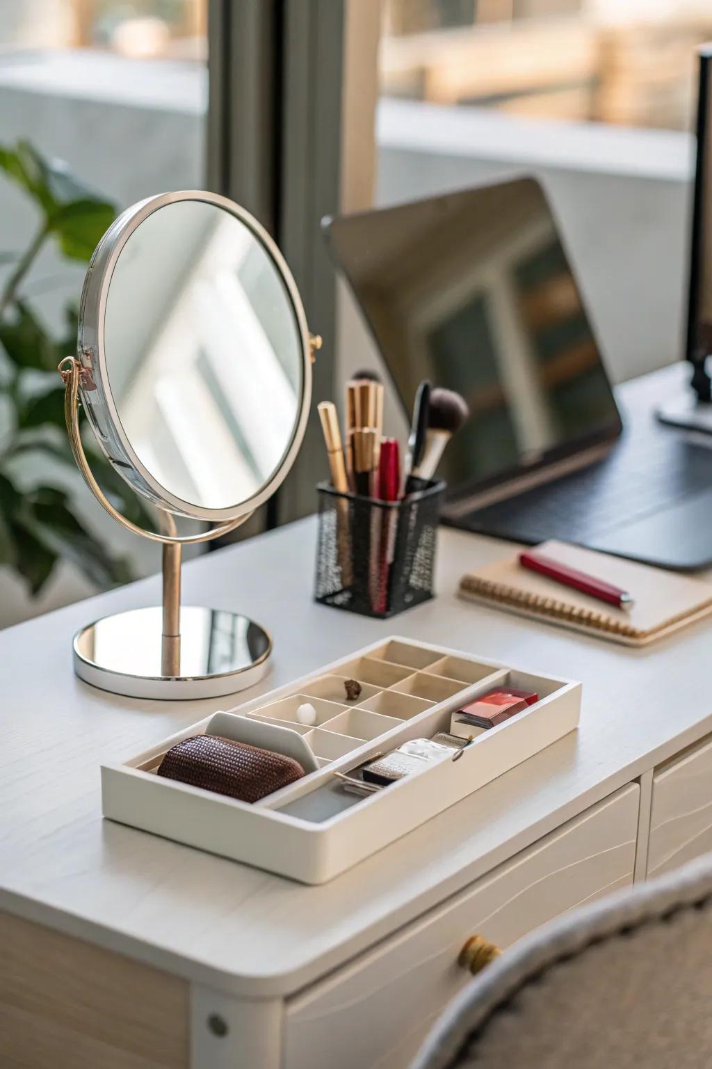 Mirrors can change your desk by adding light and space.