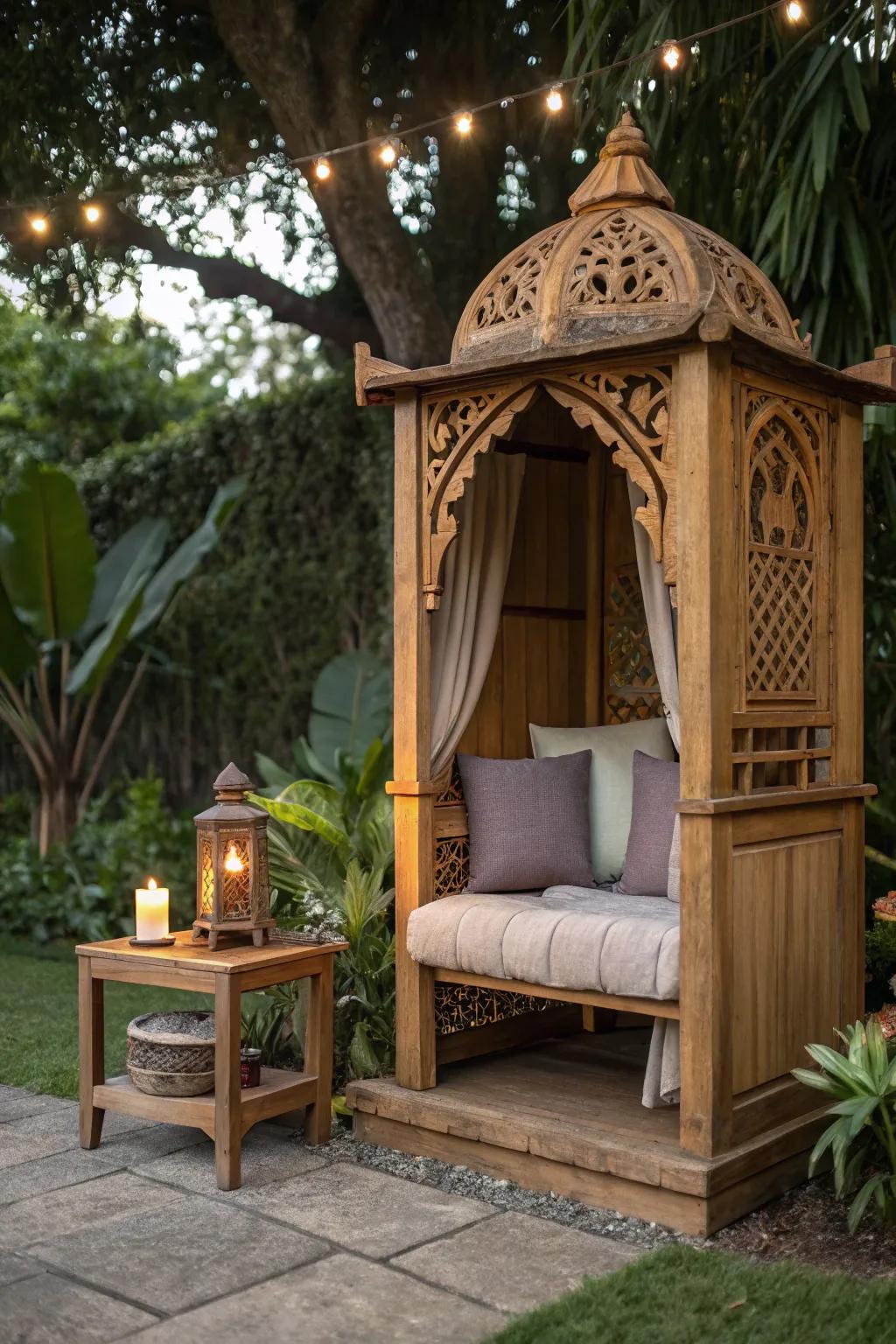 With this serene do-it-yourself shelter arrangement, create your own personal meditation haven.