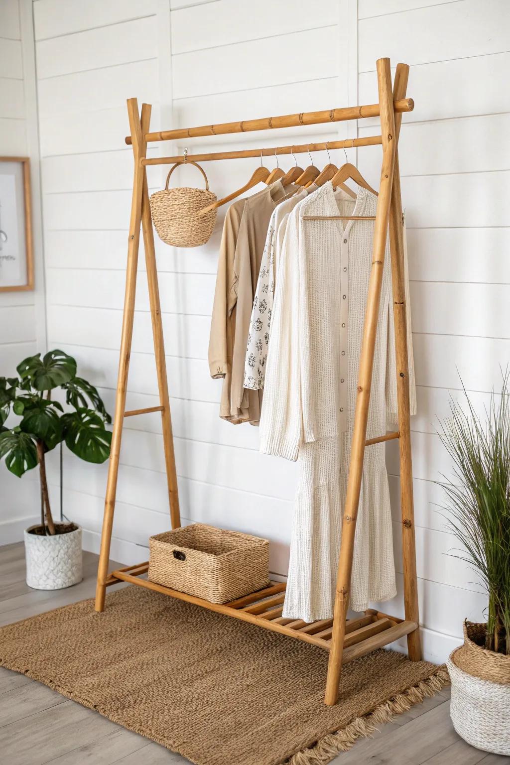Embrace eco-conscious elegance with a DIY bamboo garment stand that brings uncluttered charm to your abode.