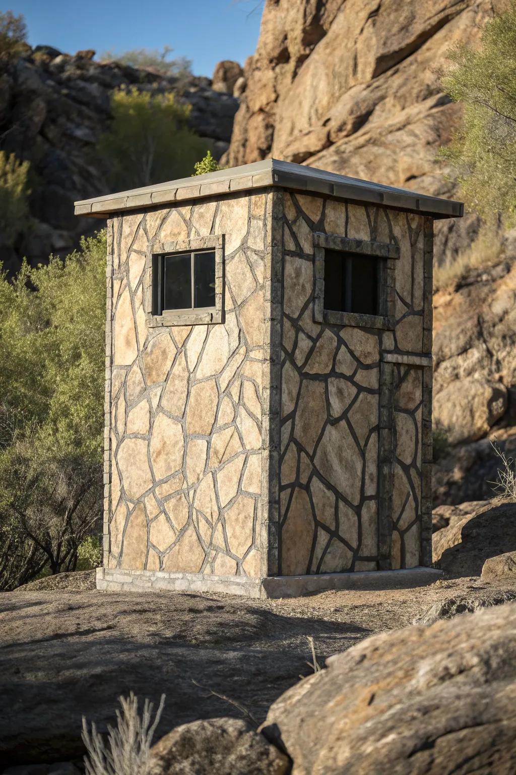Perfect the art of disguise using this expertly designed faux rock deer shelter.