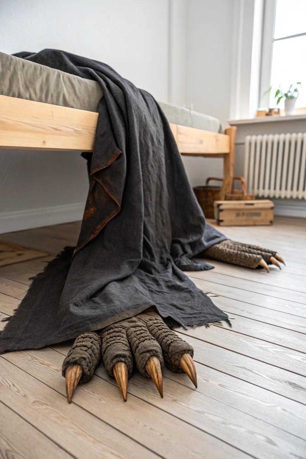 Unleash your creativity this Halloween with a chic Scandinavian-inspired creature beneath the bed costume. #DIYHalloween #ScandiBoho