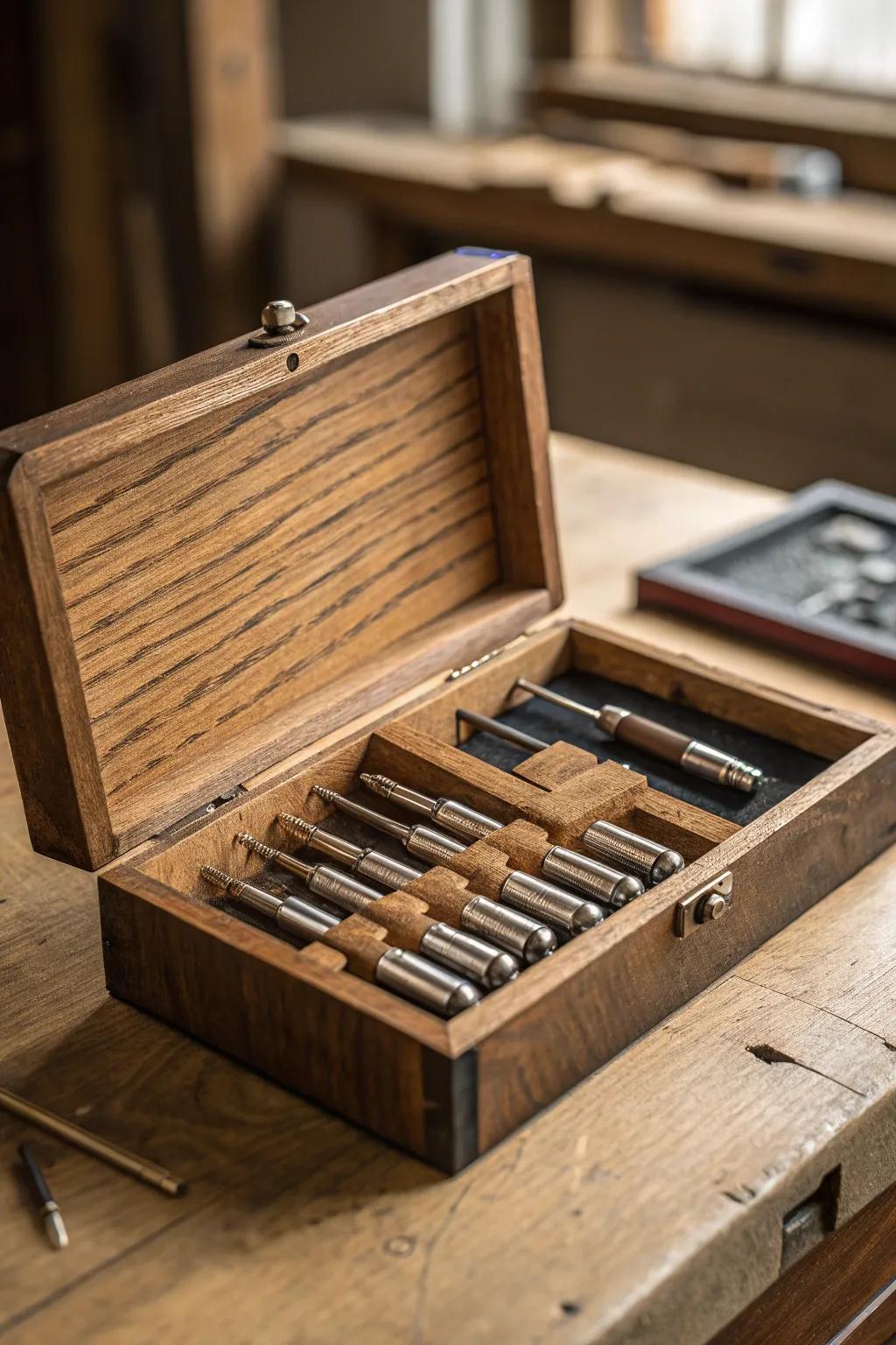 Artistry meets arrangement: Transform a modest pencil box into a streamlined screwdriver holster.