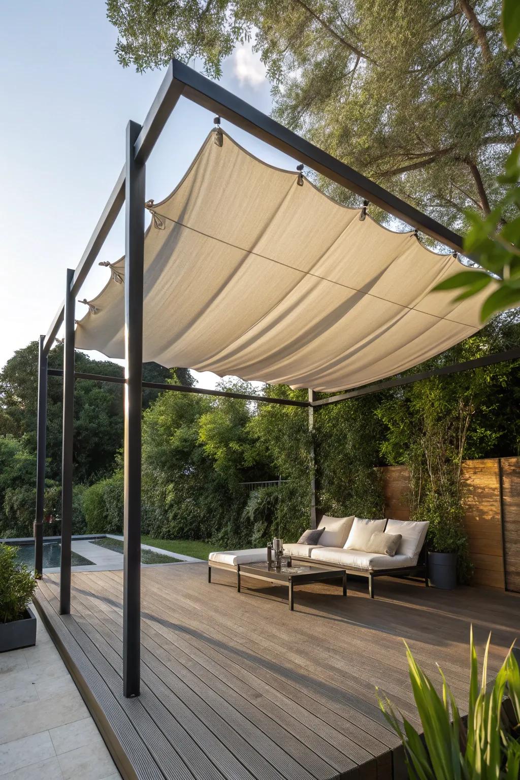 Elevate your outdoor space with a sophisticated floating canopy design.