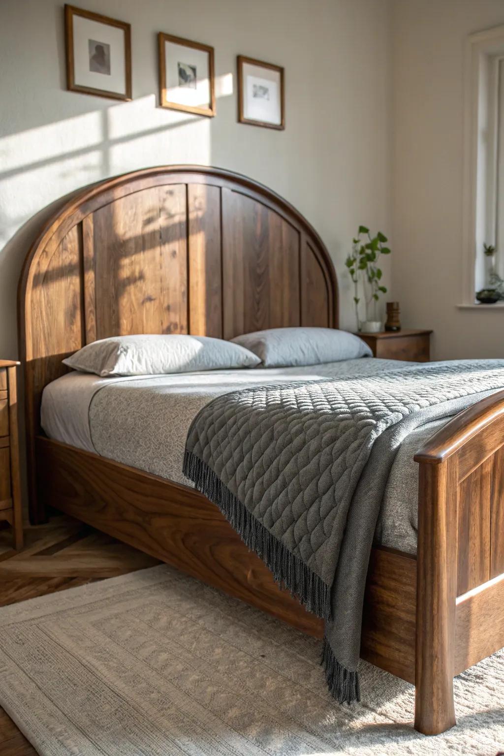 Elevate your sleeping chamber via this handcrafted curved headpiece, intertwining elegance with artisanship.