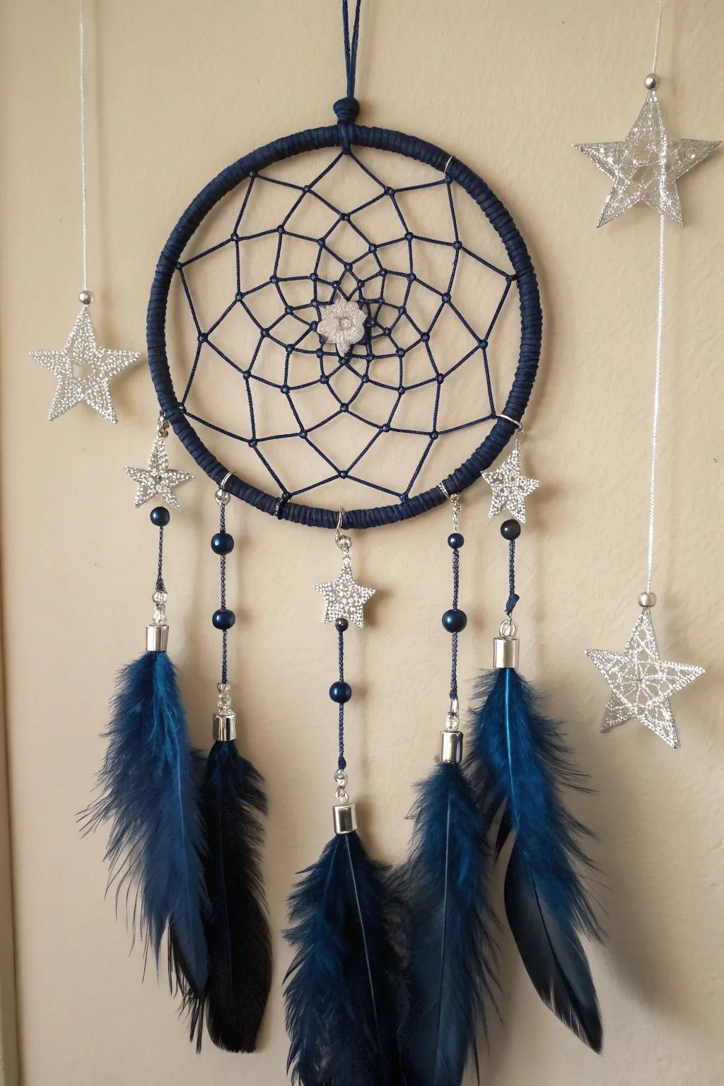 Capture the cosmos through a dream catcher that transports the nocturnal firmament into your domicile.