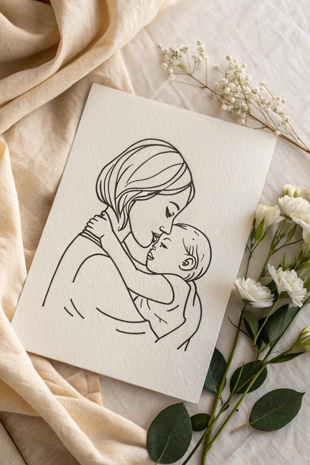 Embrace simplicity and warmth with this tender mother-child snuggle instant.
