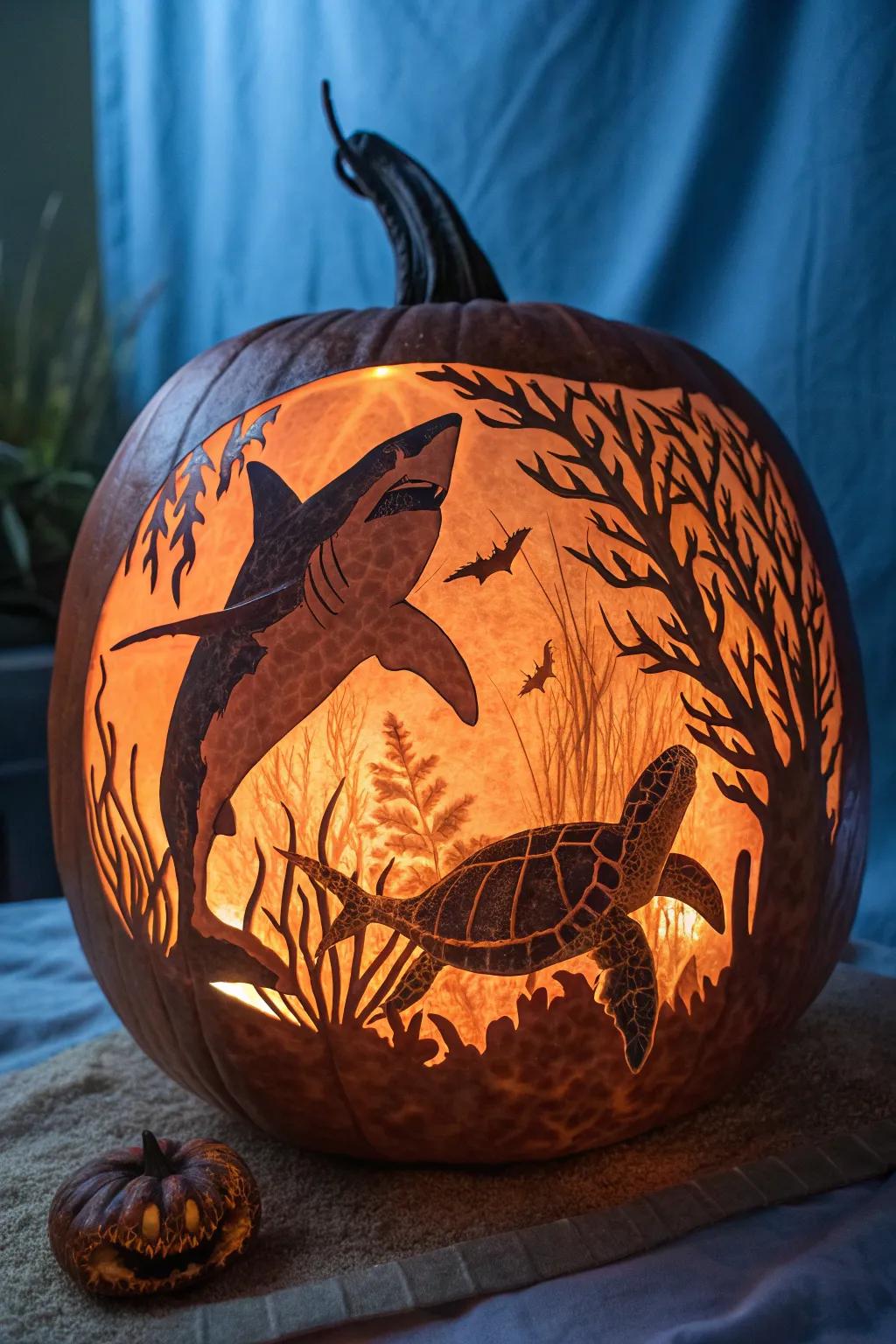 Plunge into craftsmanship with this stunning shark and sea turtle gourd shaping!
