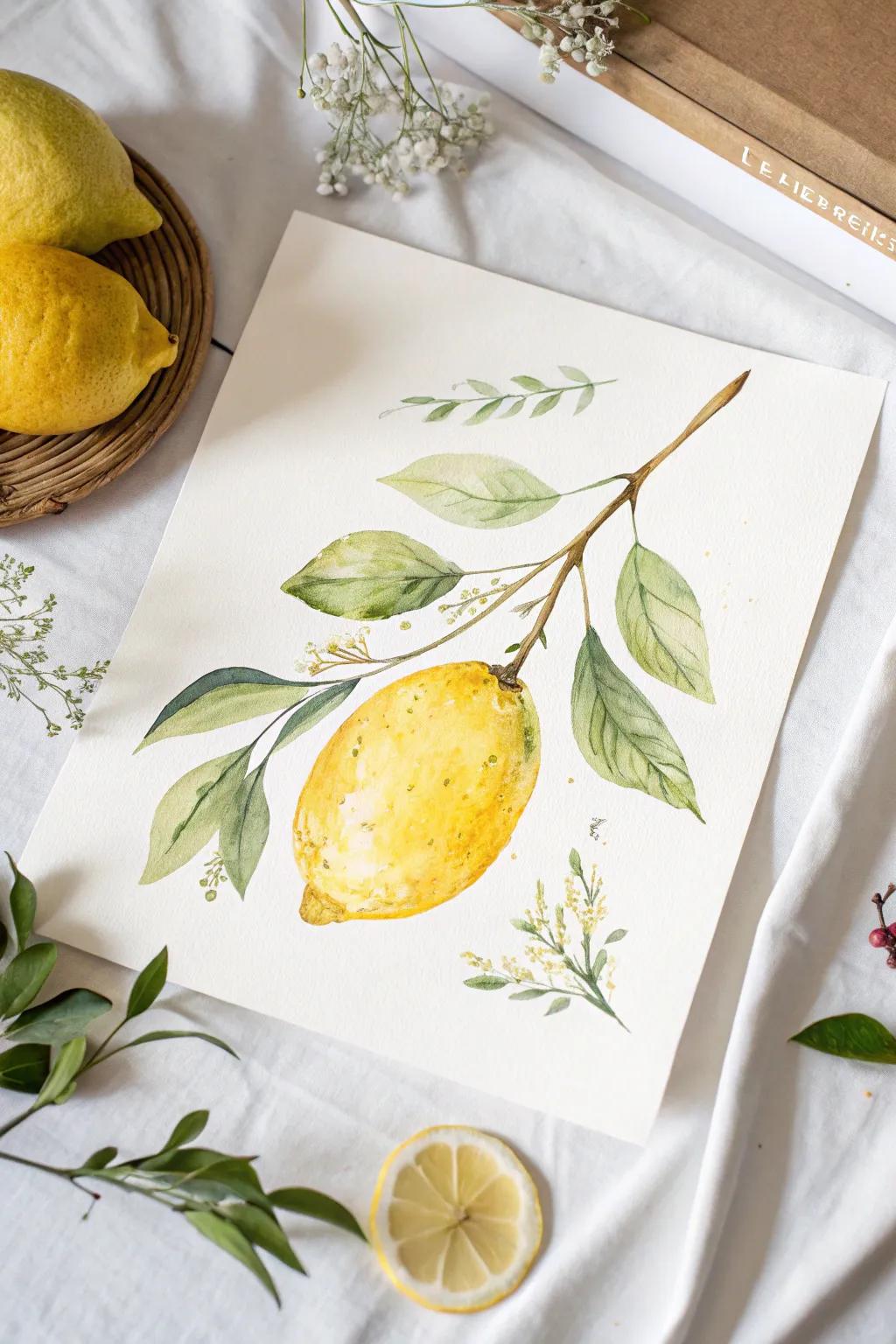 Brighten your space through the simplicity and charm of an aquarelle lemon—wherein minimalist design encounters juicy inventiveness.