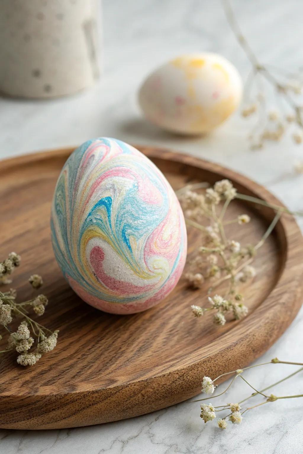 Explore the art of egg painting through dreamy foam cream swirls for a hint of bohemian elegance.