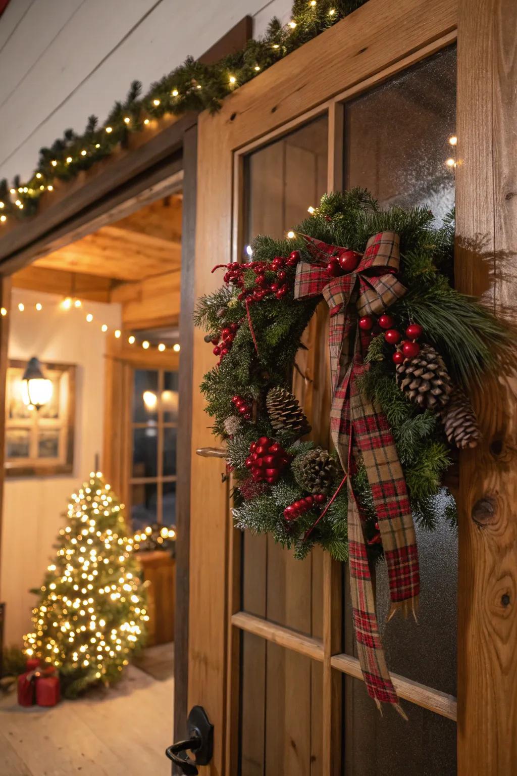 Festive features introduce holiday cheer to farmhouse wreaths.