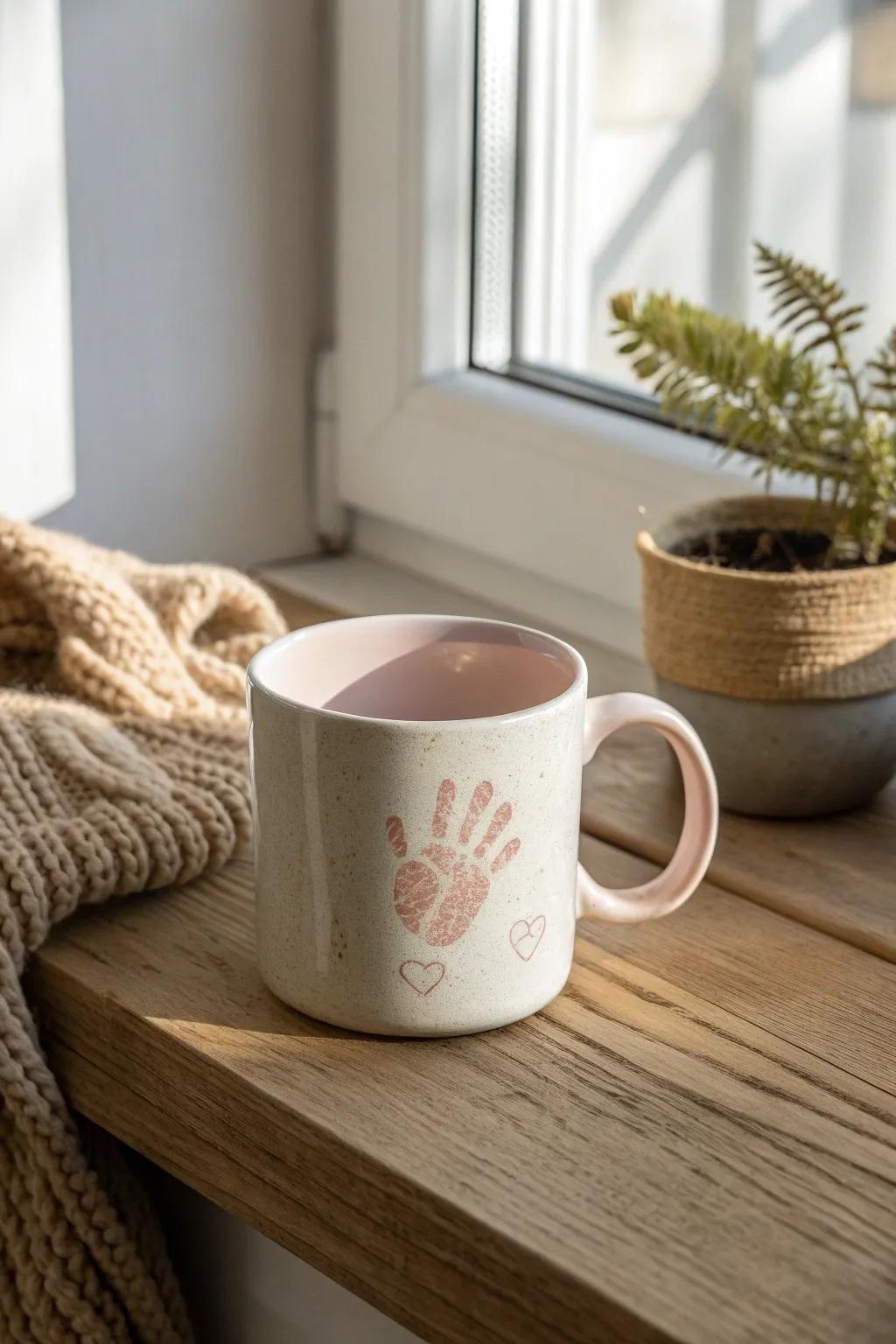 Craft a cherished memory with a personalized handprint drinkware for Dad's morning coffee ritual.