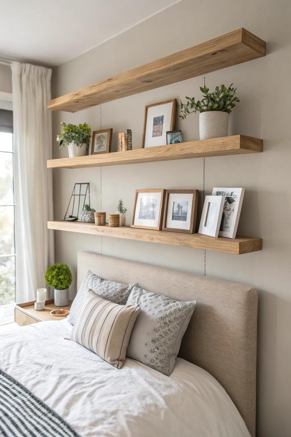 Reimagine your boudoir into a personal sanctuary through a beautifully curated aerial bookshelf above the slumber station.
