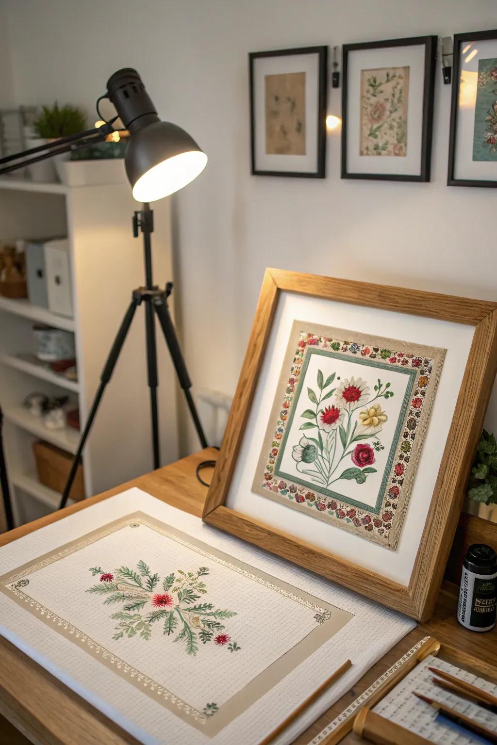 Custom frames ensure a perfect fit for your unique embroidery.
