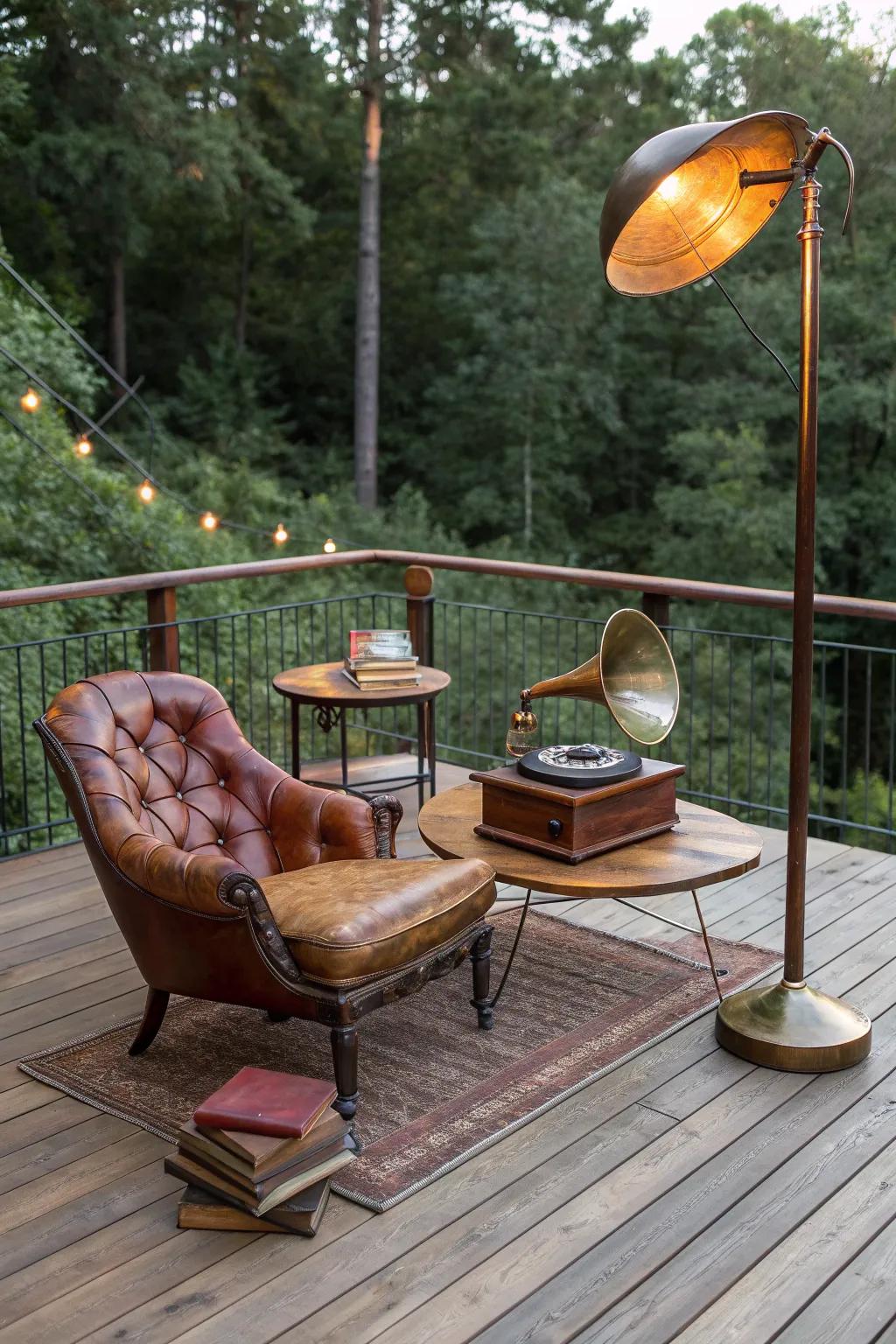 Enter a realm of enduring refinement through this vintage-themed deck lounge.