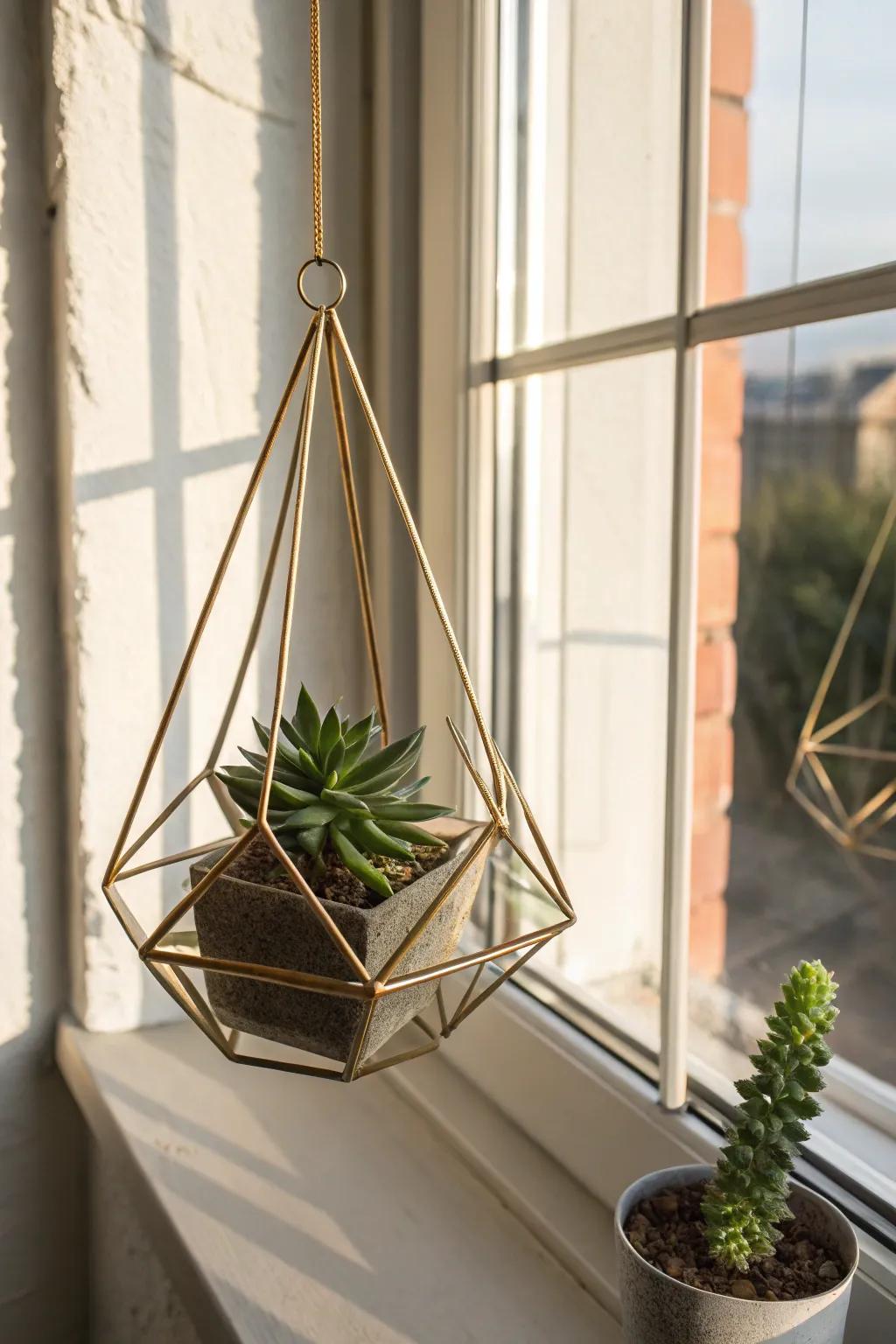 Elevate your space with the timeless elegance of geometric hanging planters, where simplicity meets natural beauty.