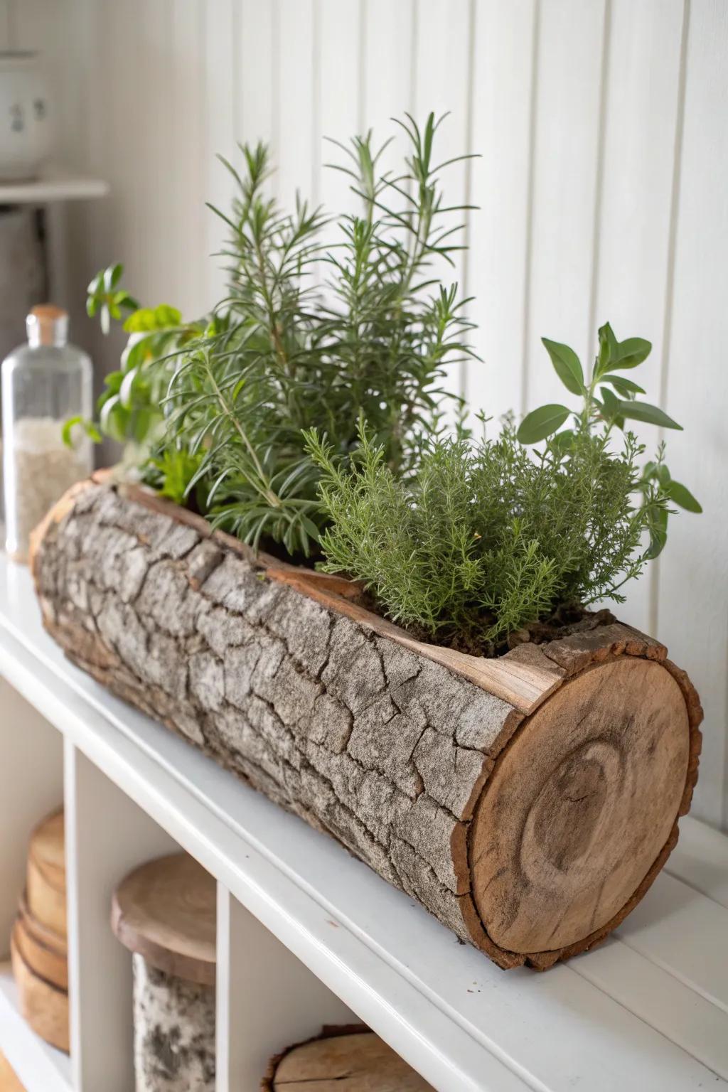 Embrace nature indoors: A void log herb planter for a hint of rustic elegance.