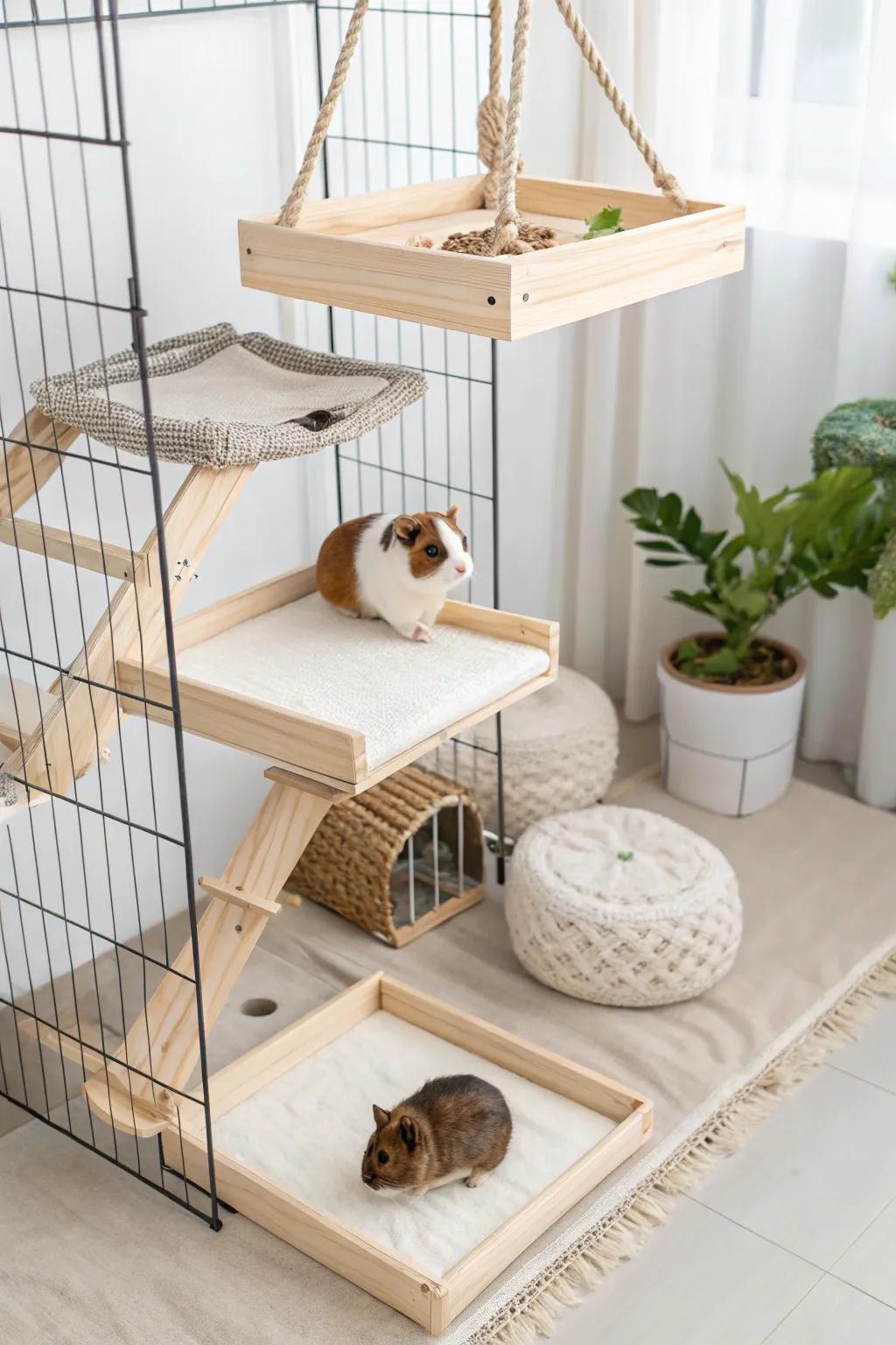Elevate your guinea pig's play area with chic elevated stages for continuous enjoyment and exploration.