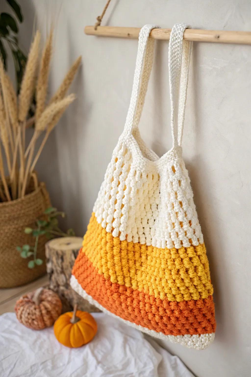 Craft your Halloween in style with these enchanting confectionery husk crochet sacks!