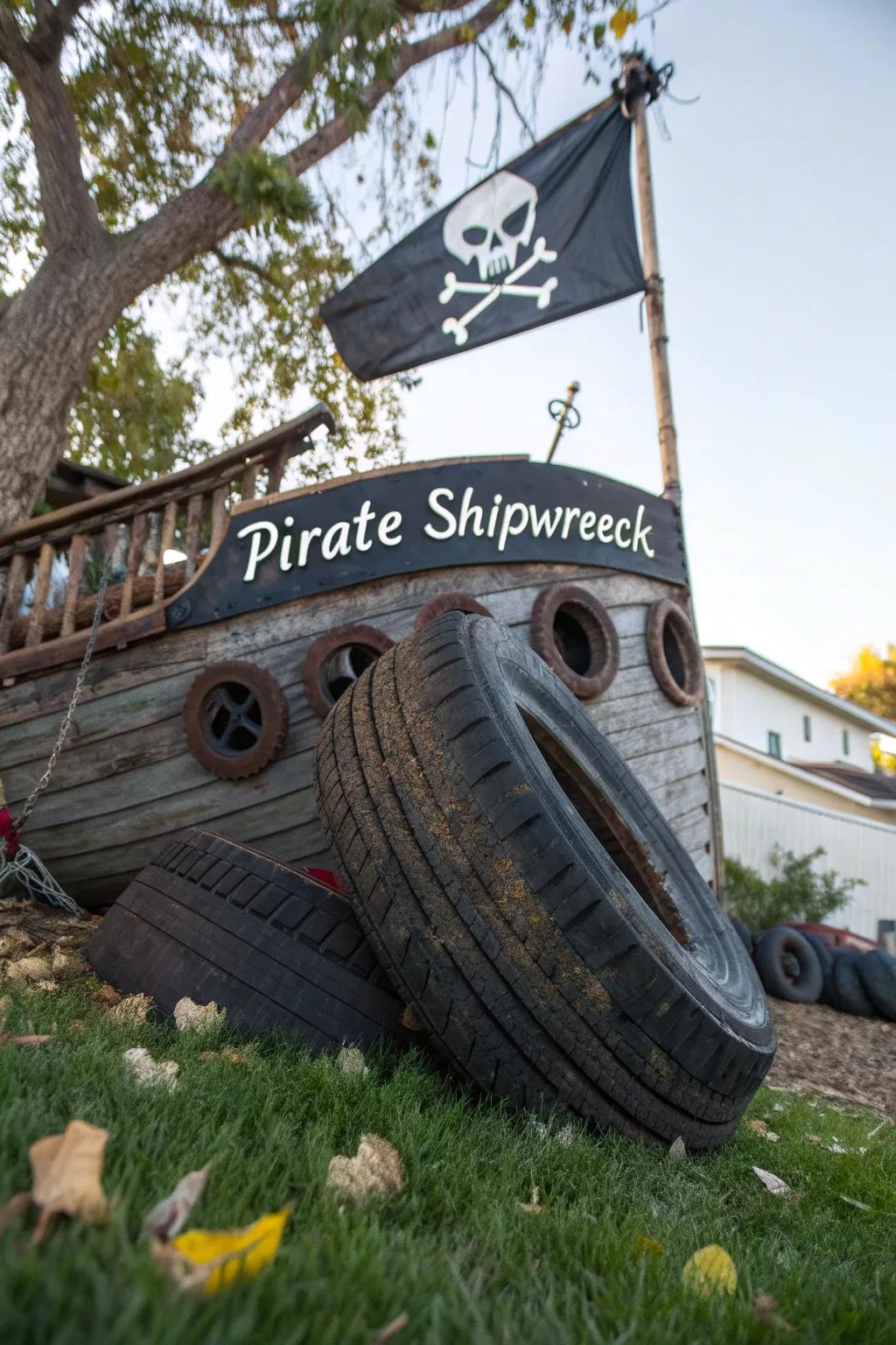 Transform your yard into a buccaneer's paradise using this shipwreck tire masterpiece!
