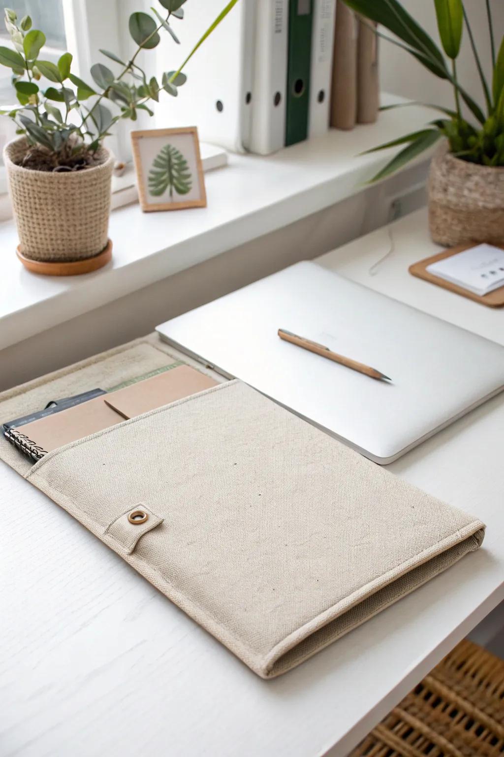 Organize beautifully with a minimalist linen folder—your perfect pocket for loose papers.