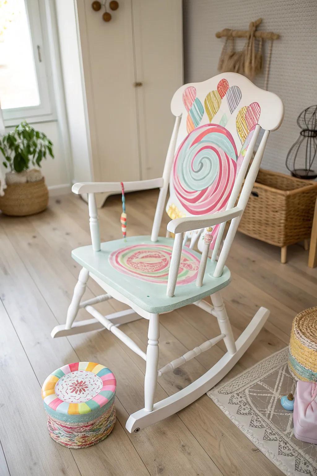 Sugary Dreams: A confectionery-inspired rocking chair introduces a playful accent to minimalist design.