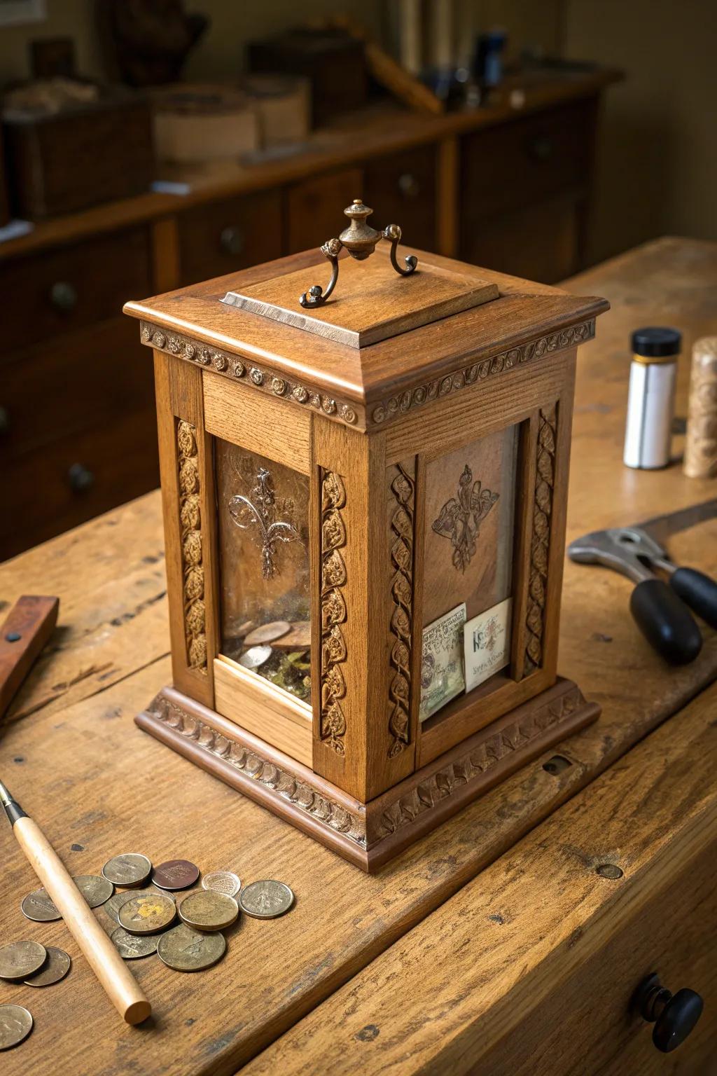 Craft Your Own Savings Narrative: A Rustic Timber Coin Vault