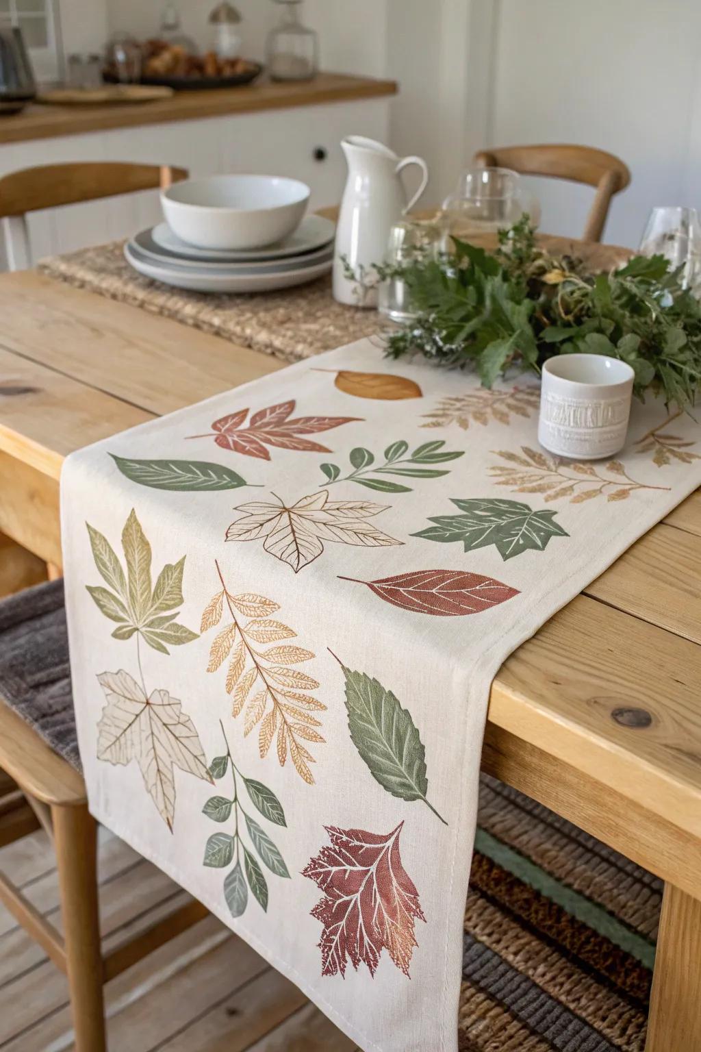 Elevate the Thanksgiving surface exhibiting a handcrafted foliage impression liner, blending minimalist design exhibiting natural sophistication.