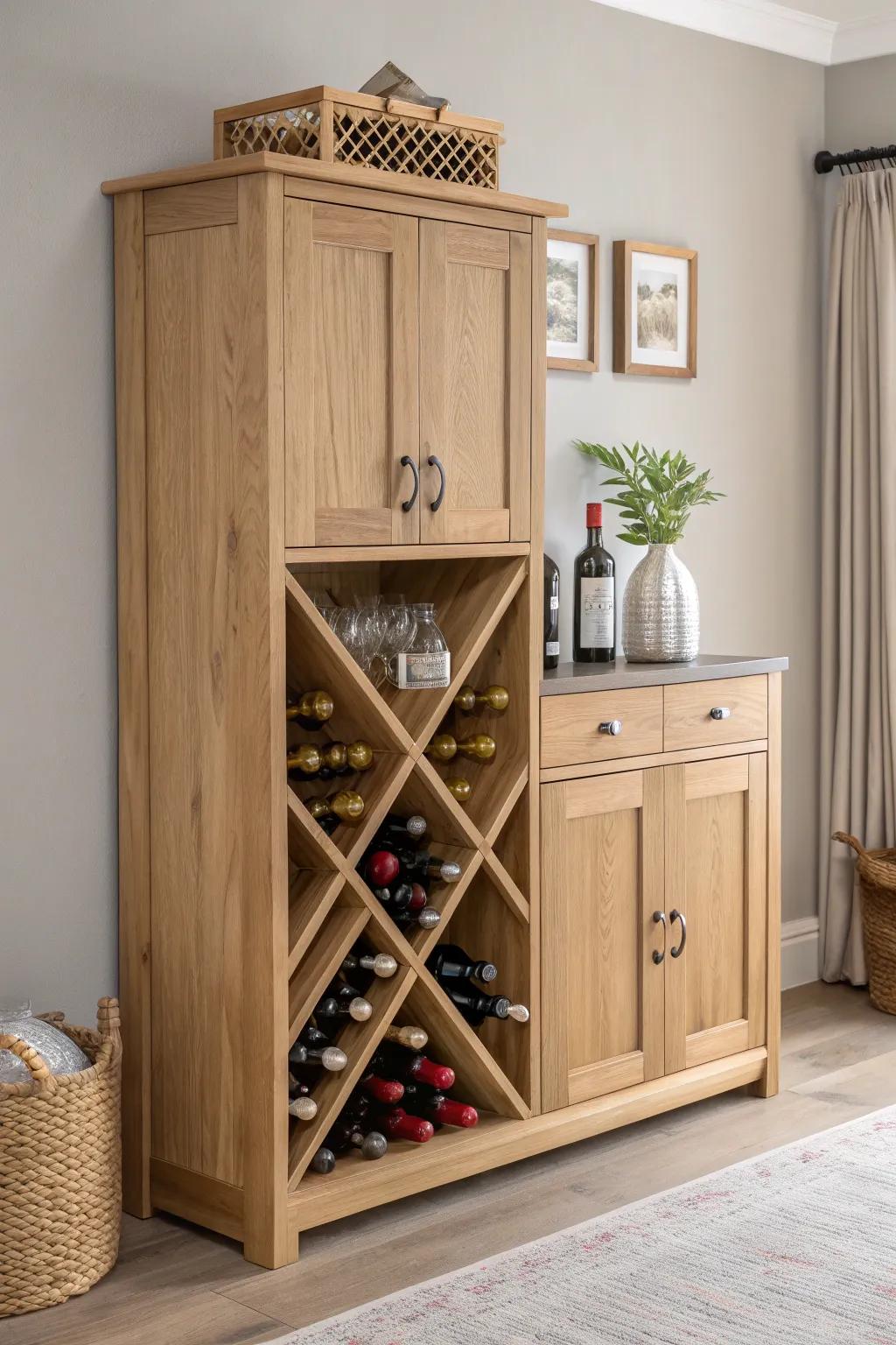 Elevate your kitchen with a touch of elegance: a minimalist grape rack perfectly blended into your cabinet design.