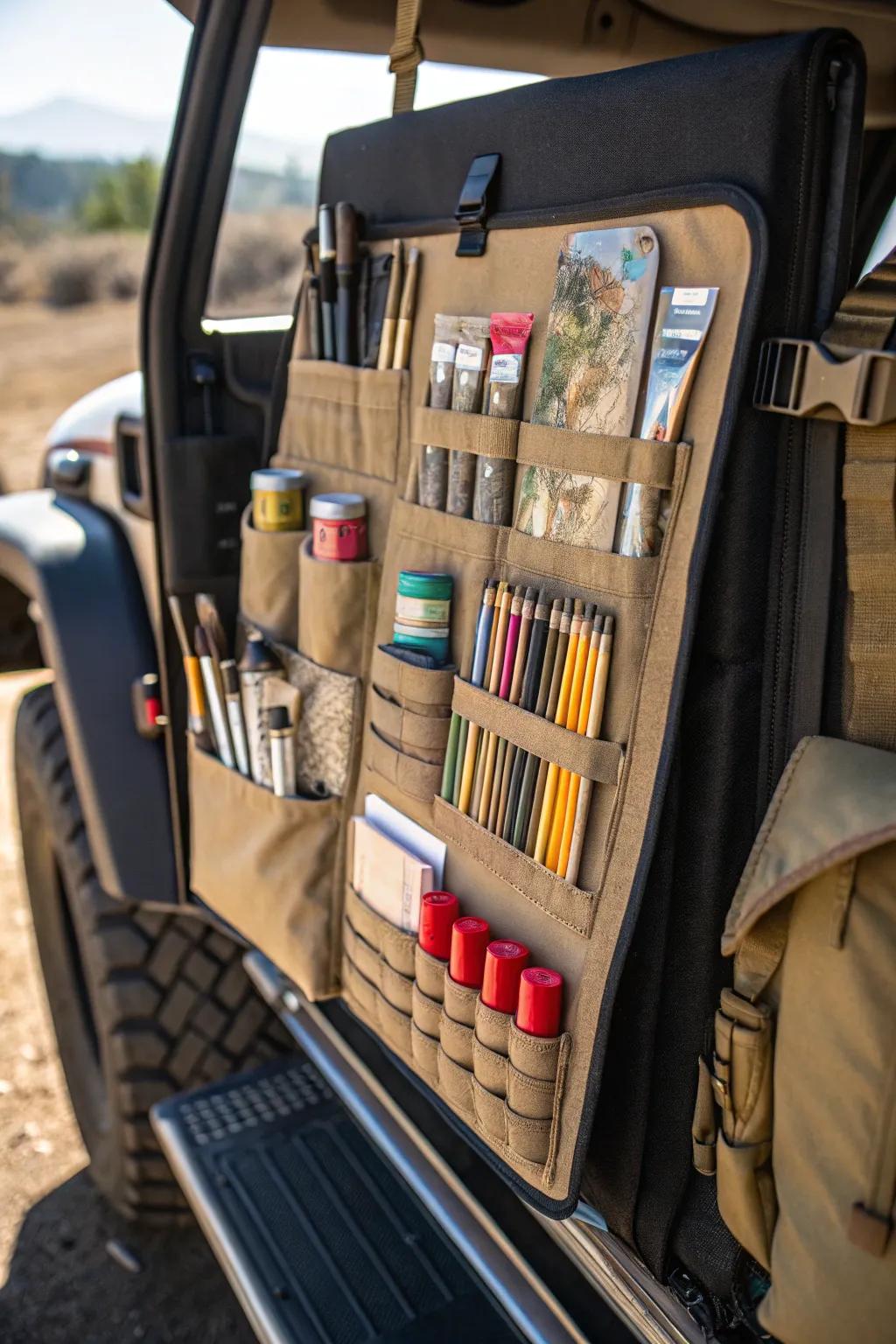 Unleash your creativity wherever you venture with this expertly crafted mobile art station.