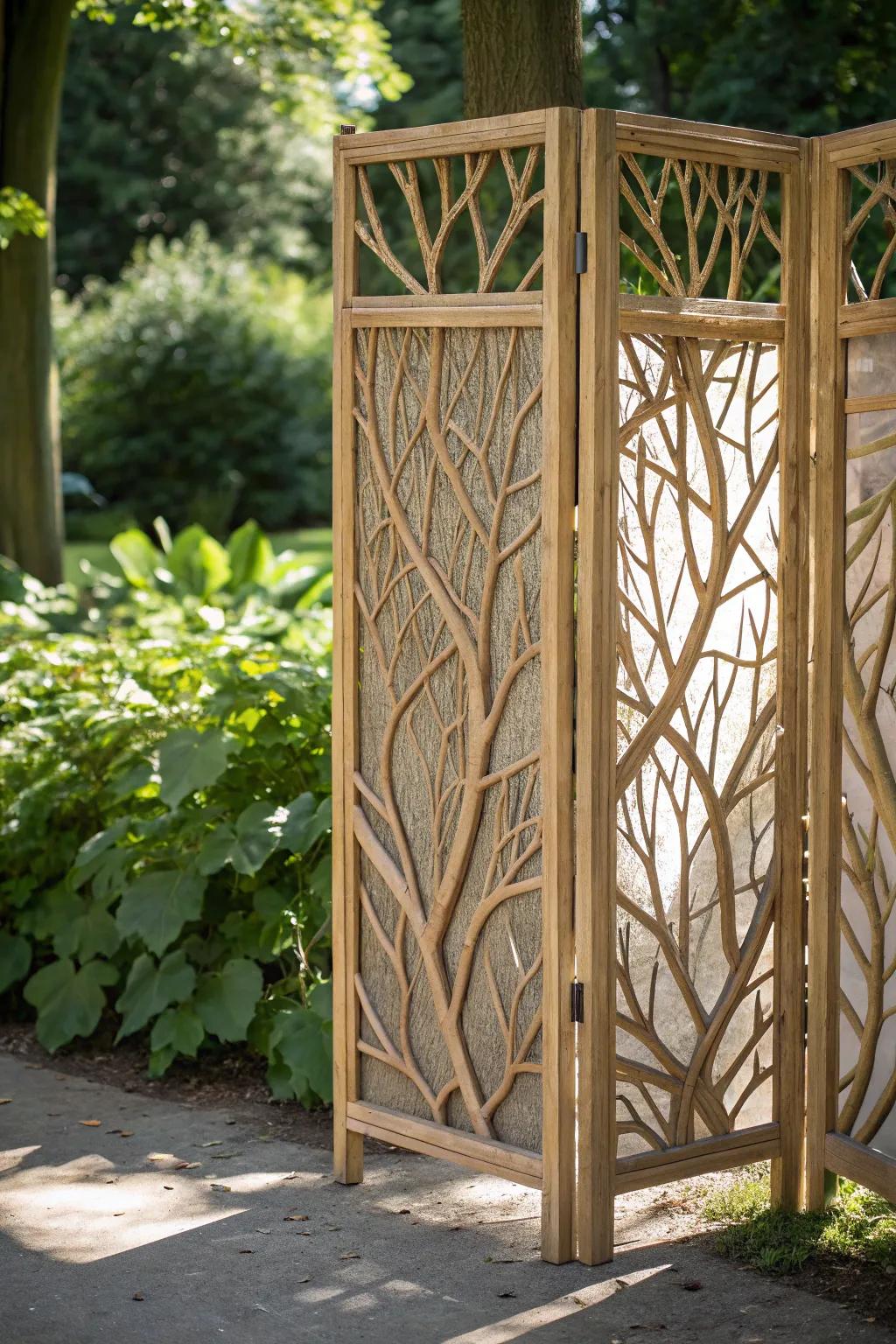 Discover the rustic sophistication of interwoven branch screens for your hidden garden sanctuary.