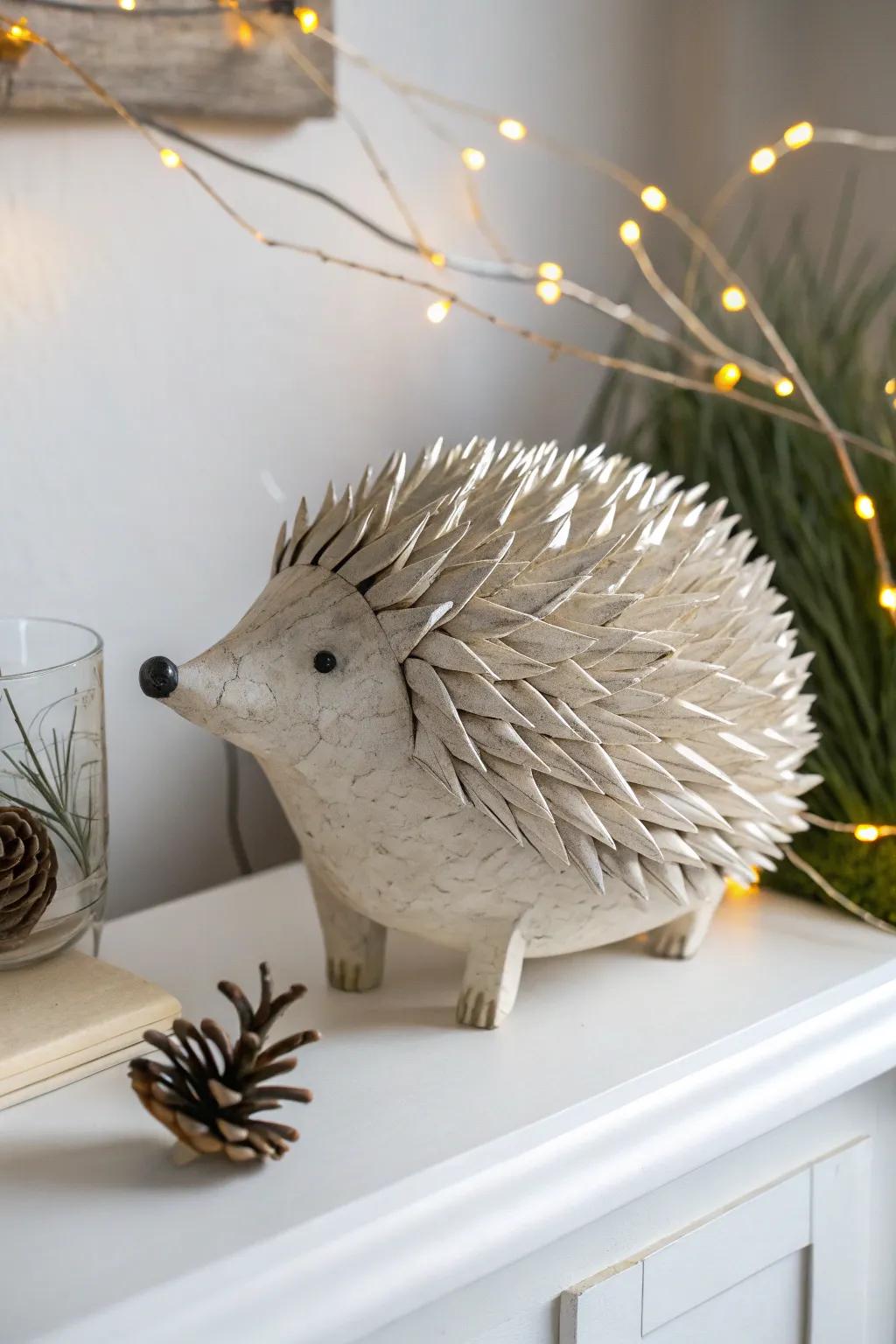 Uncover the art of simplicity with this charming paper mache hedgehog, a fusion of minimalist elegance and boho allure.