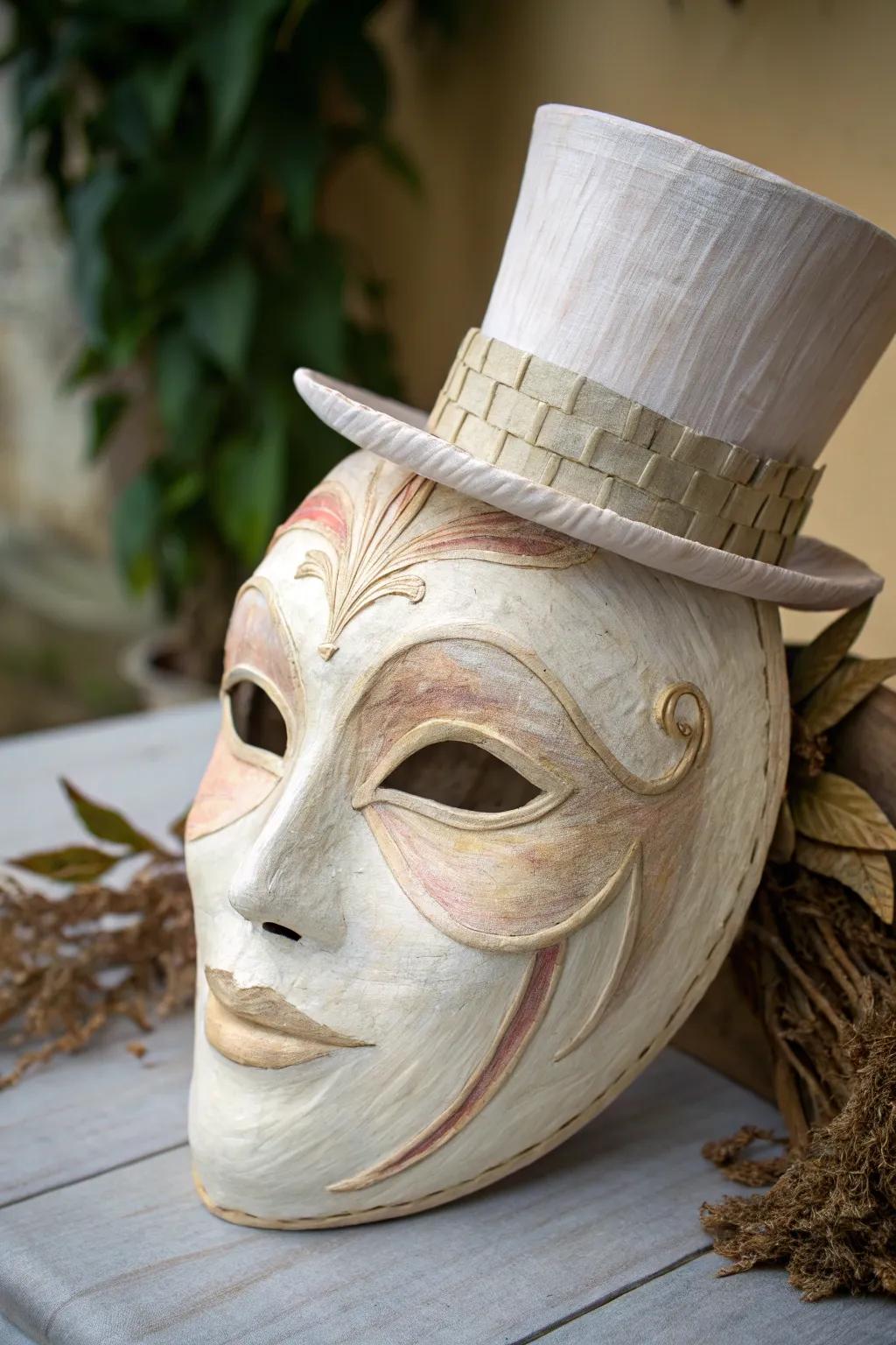 Contribute an aspect of traveling fair sorcery to your ornaments through this captivating handcrafted ringleader mask.
