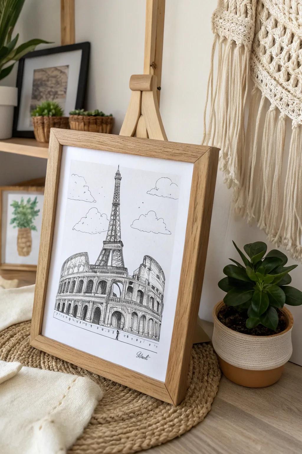 Travel to the grandeur of ancient history with this exquisite ink masterpiece.